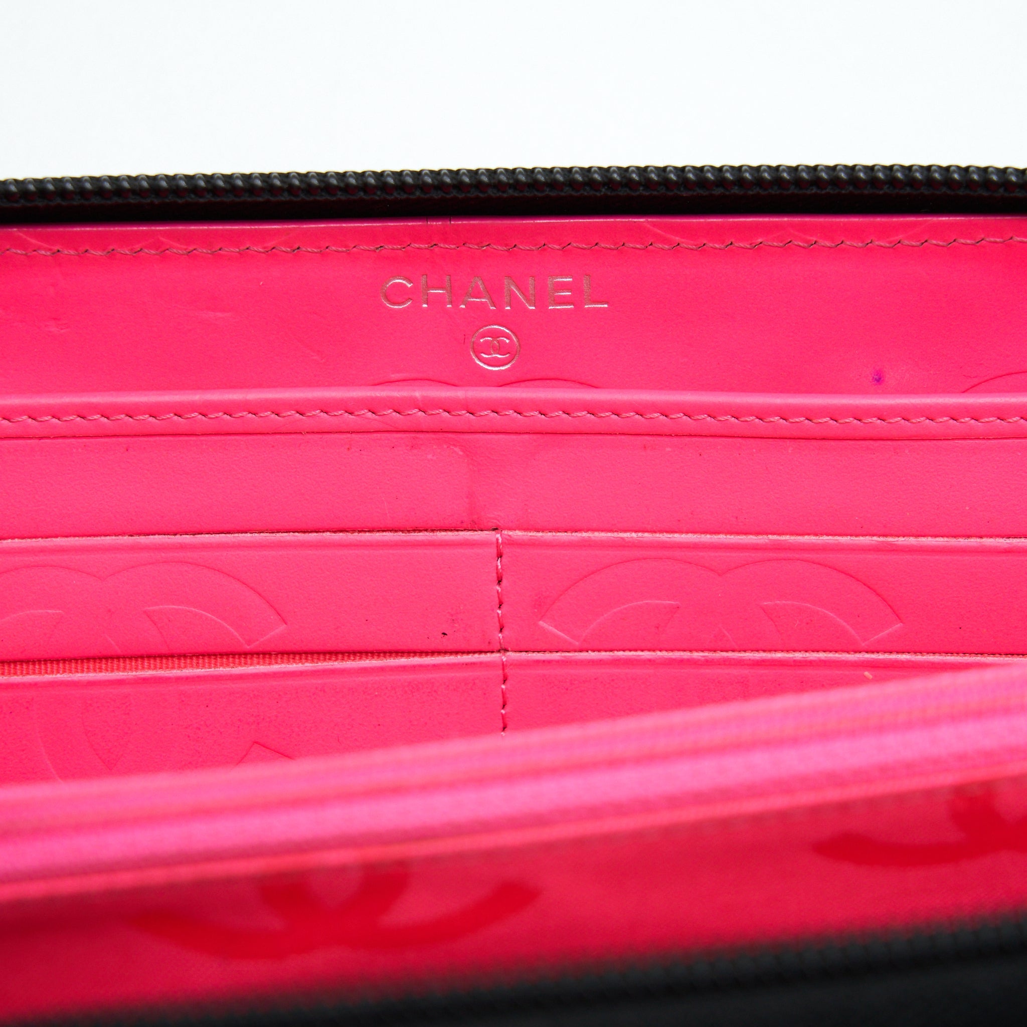 CHANEL CAMBON LONG ZIPPER WALLET CALFSKIN BLACK/PINK SHW