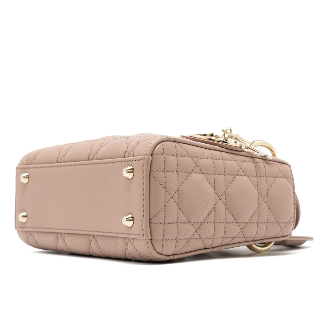 DIOR MINI LADY DIOR CANNAGE LAMBSKIN BLUSH LGHW