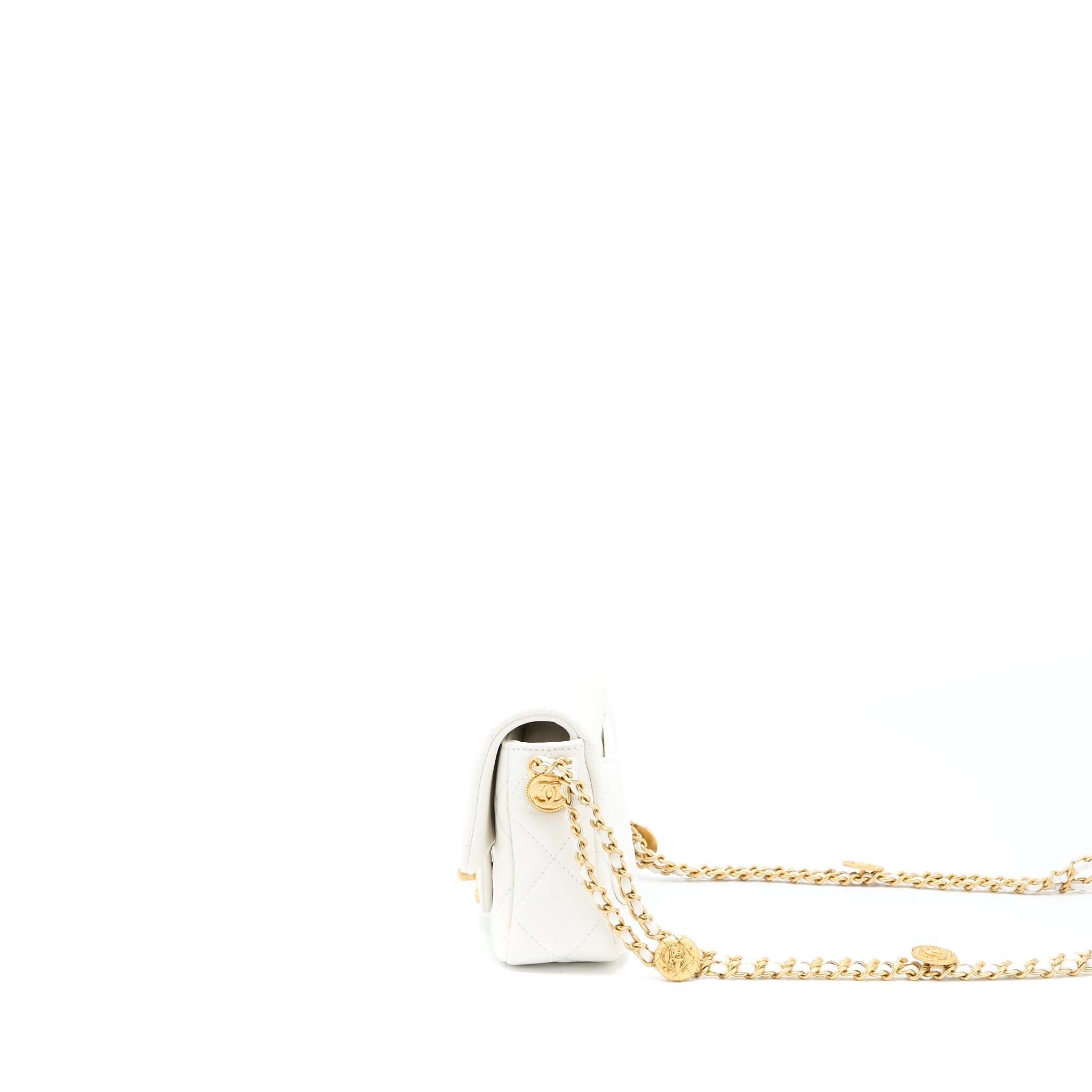 CHANEL 22A SMALL FLAP BAG CAVIAR WHITE WITH GHW (MICROCHIP)