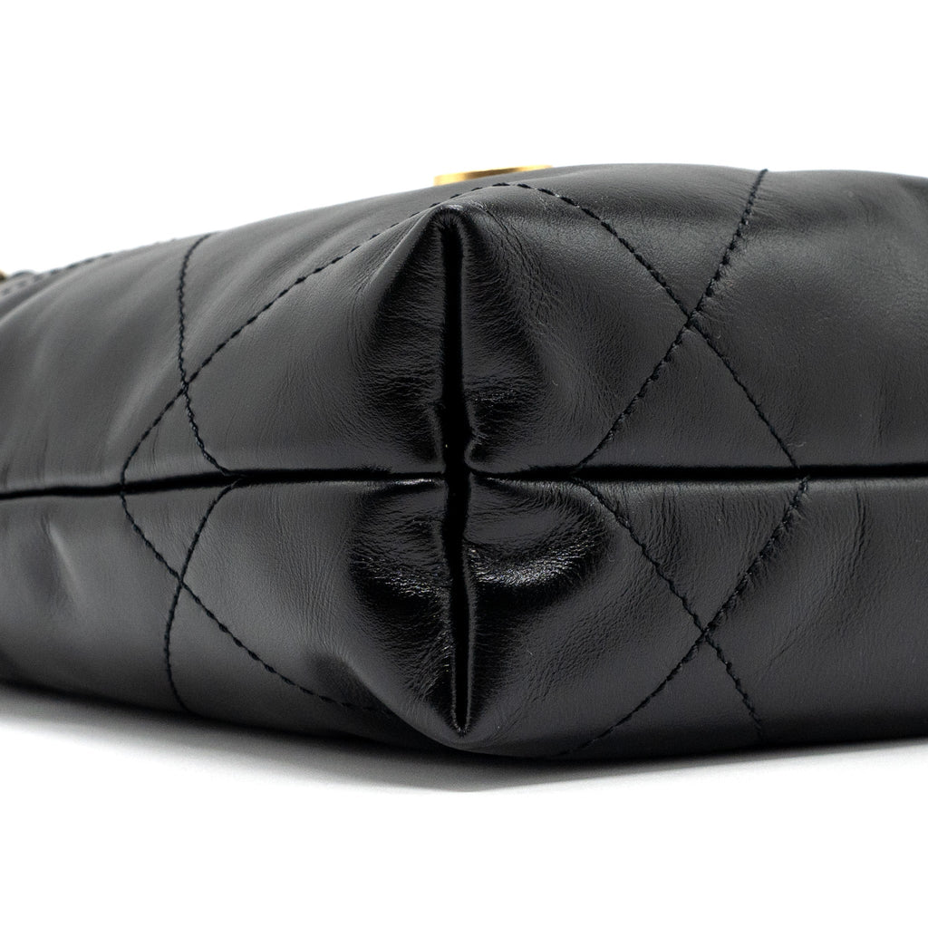 CHANEL MINI 22 BAG SHINY CALFSKIN BLACK GHW (MICROCHIP)