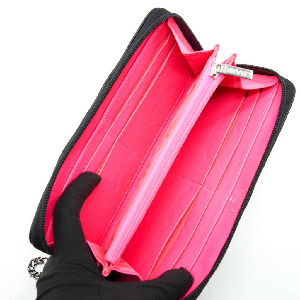 CHANEL CAMBON LONG ZIPPER WALLET CALFSKIN BLACK/PINK SHW