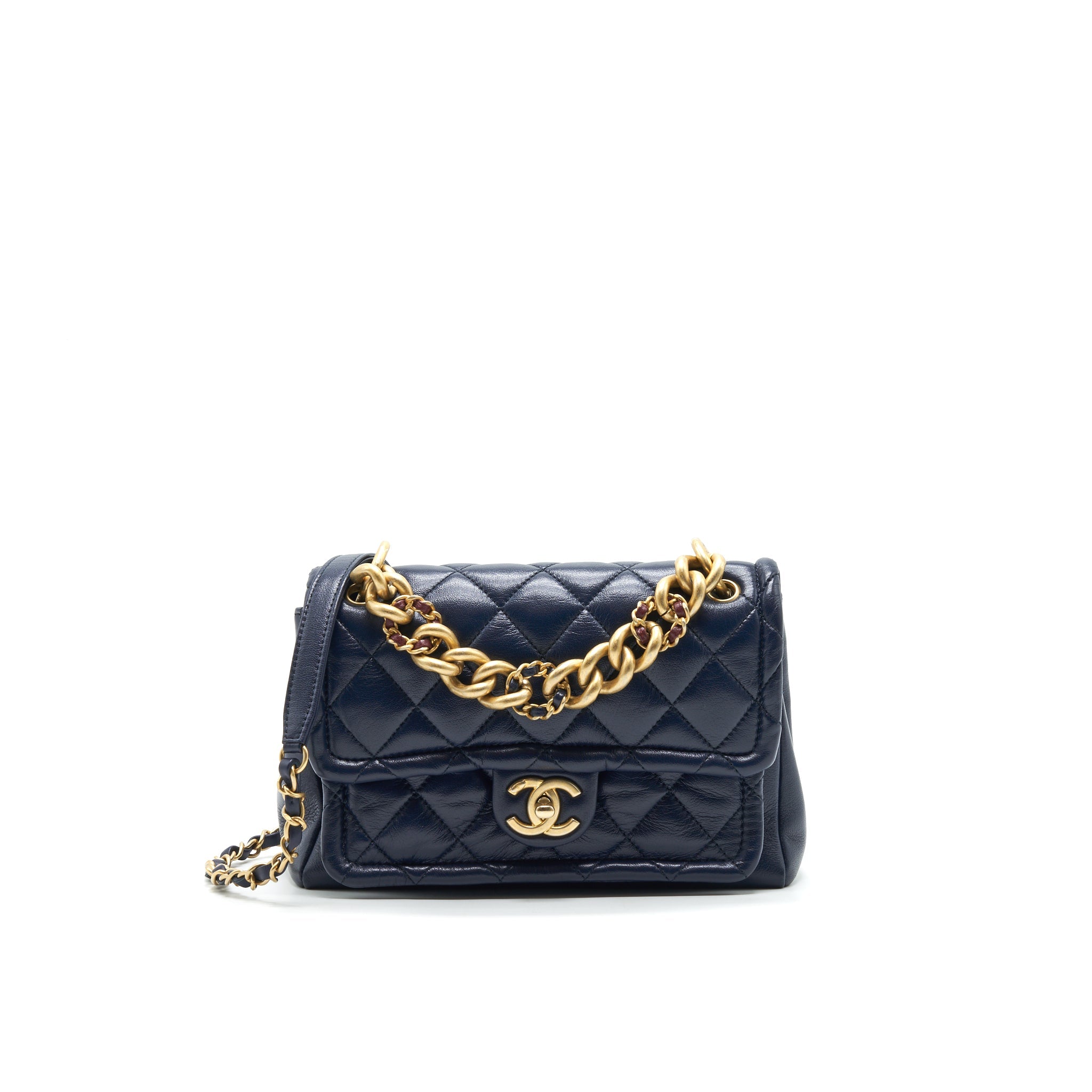 CHANEL QUILTED FLAP BAG NAVY WITH BRUSHED GHW