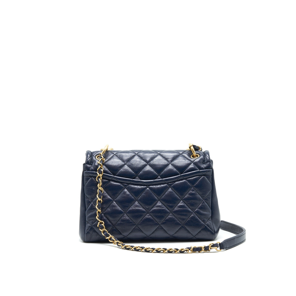 CHANEL QUILTED FLAP BAG NAVY WITH BRUSHED GHW