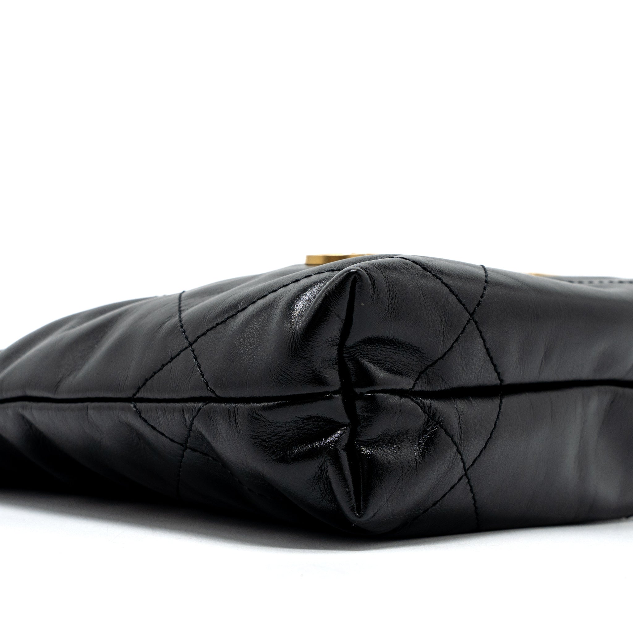 CHANEL 23S MINI 22 BAG SHINY CALFSKIN BLACK BRUSHED GHW (MICROCHIP)