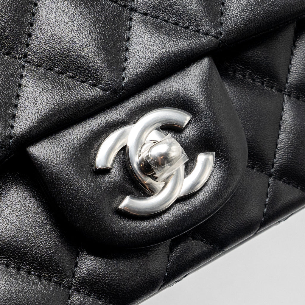 CHANEL MINI SQUARE FLAP BAG LAMBSKIN BLACK SHW (MICROCHIP)