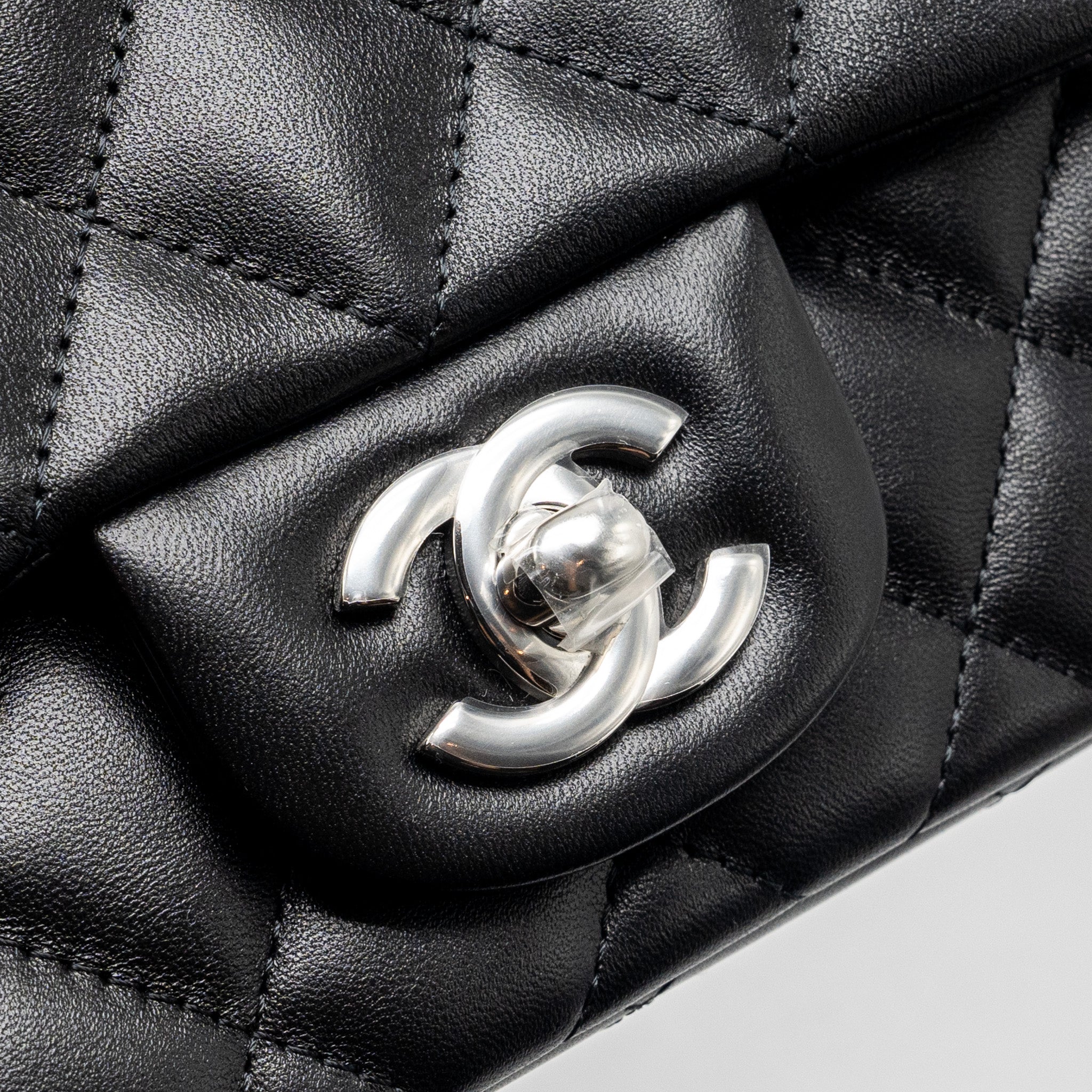 CHANEL MINI SQUARE FLAP BAG LAMBSKIN BLACK SHW (MICROCHIP)