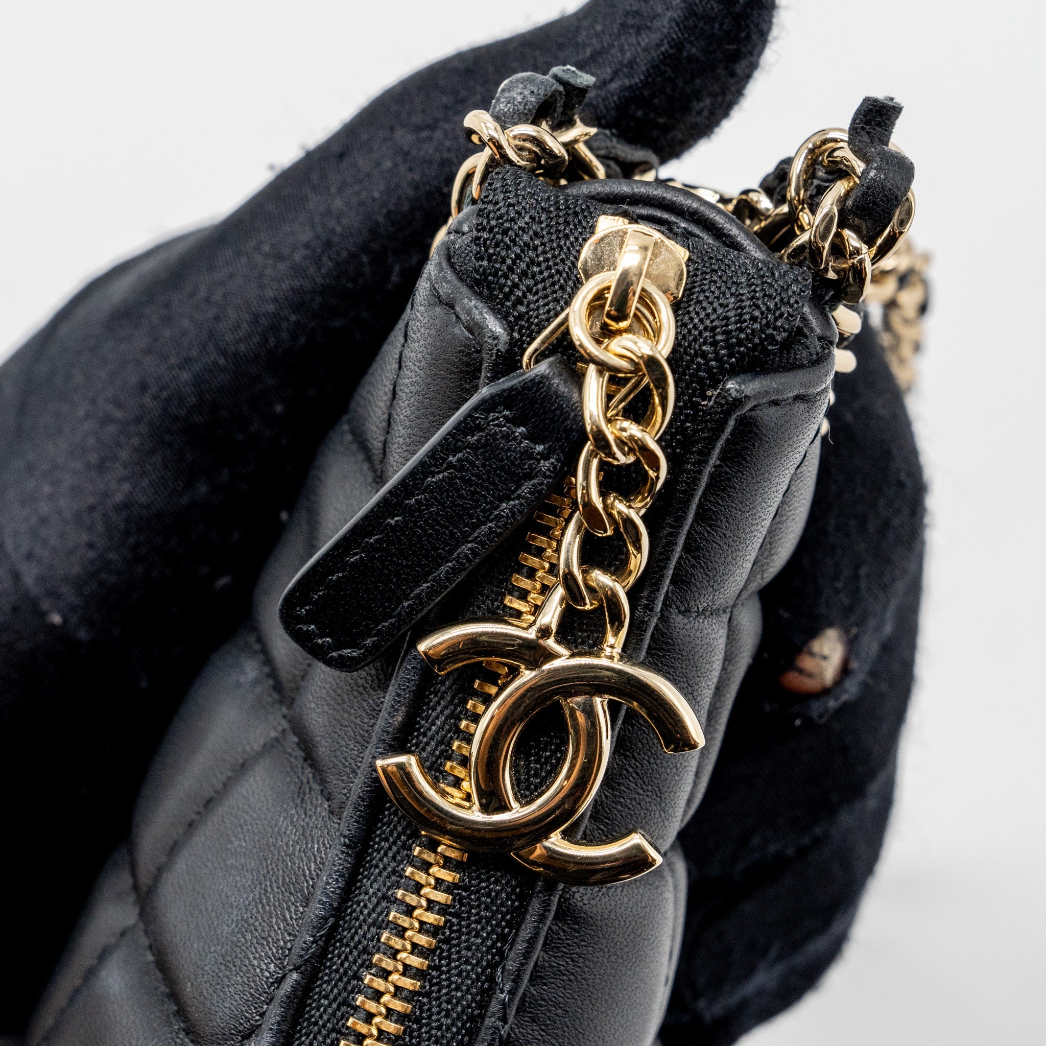 CHANEL SMALL MOON HOBO BAG LAMBSKIN BLACK LGHW (MICROCHIP)