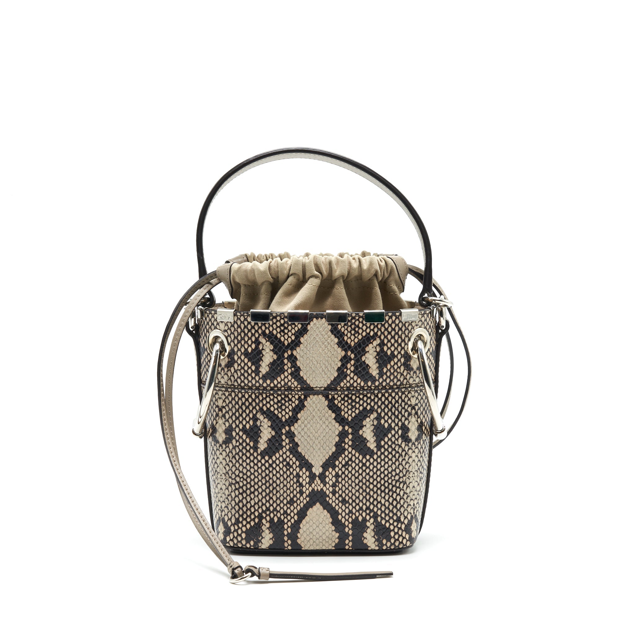 CHLOE ROY MINI BUCKET BAG SILVER TONE