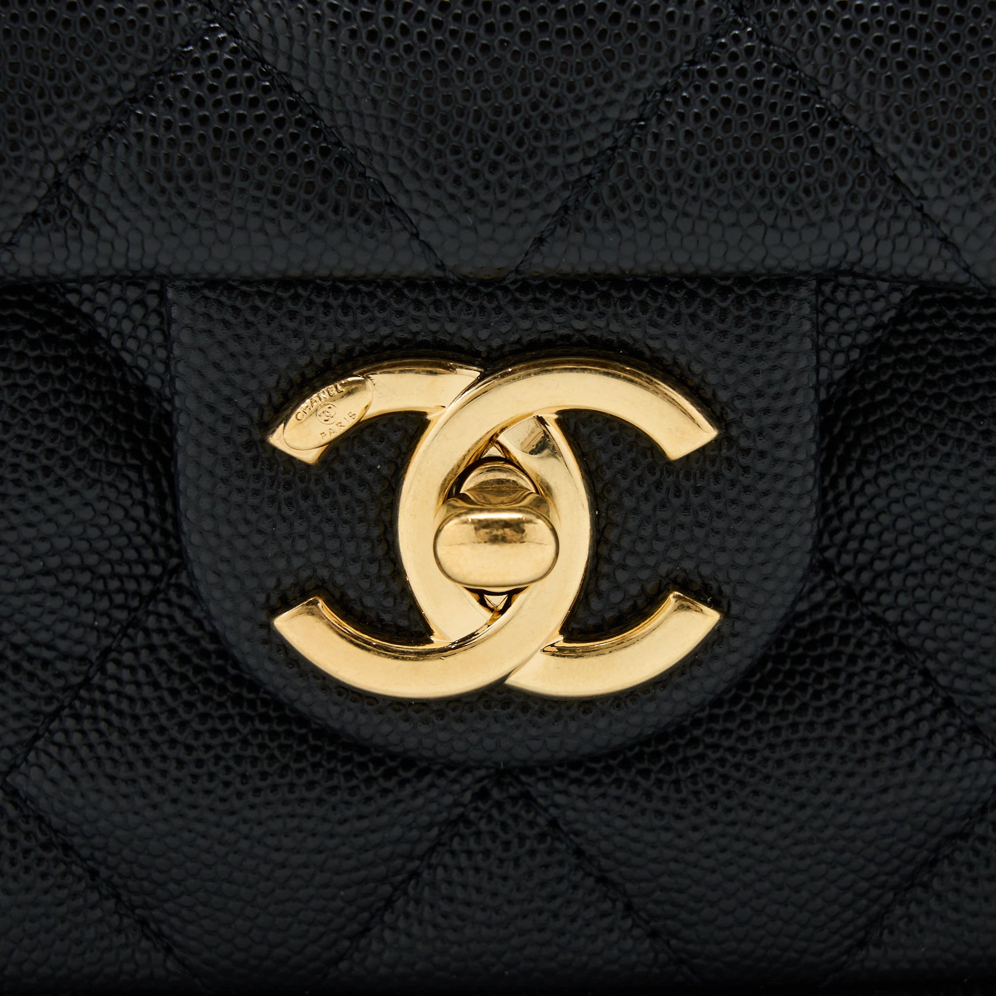 CHANEL 23C QUILTED FLAP BAG CC LOGO CHAIN GRAINED CALFSKIN BLACK GHW (MICROCHIP)