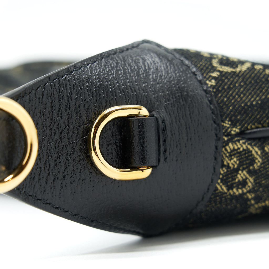 GUCCI JACKIE 1961 SMALL SHOULDER BAG DENIM/LEATHER BLACK GHW