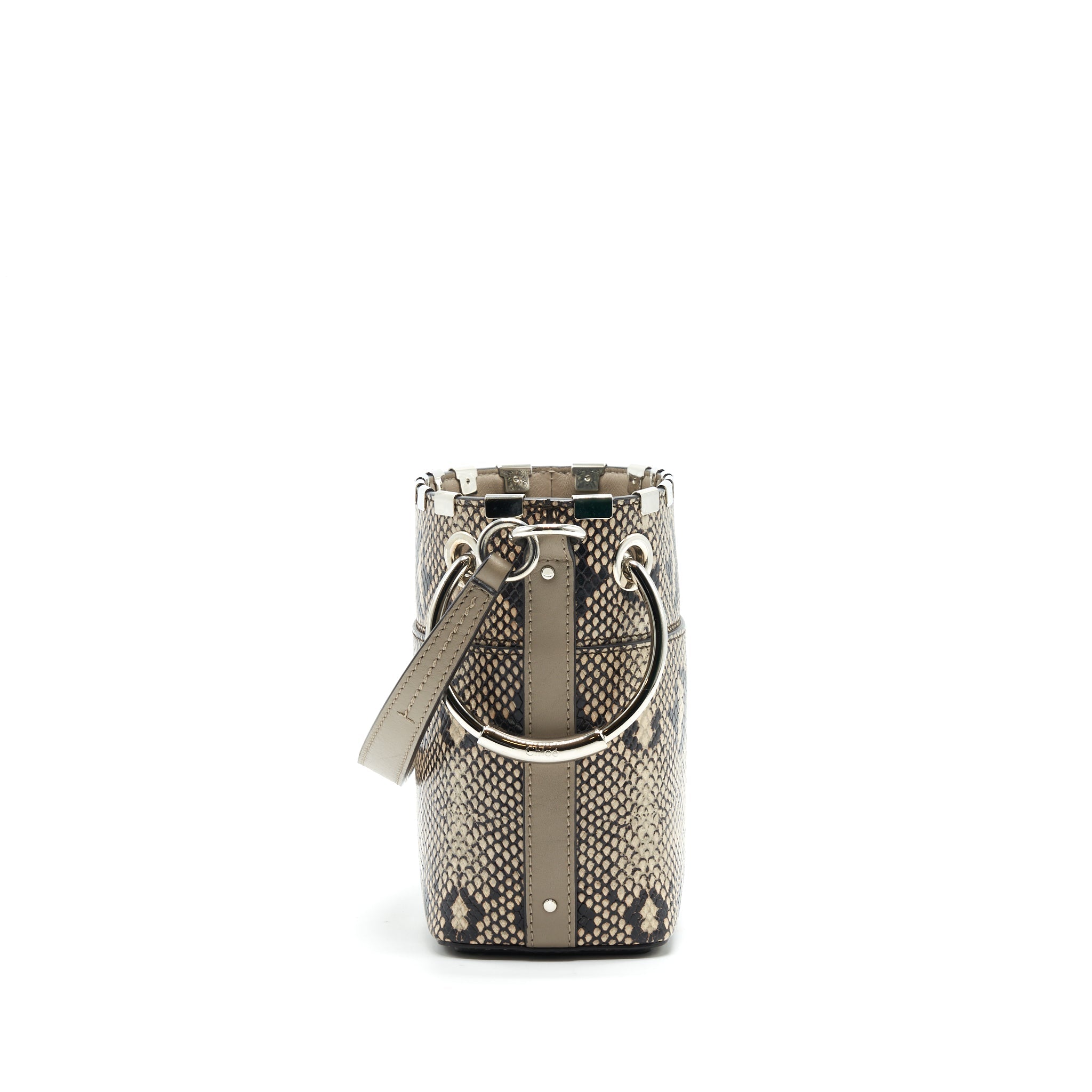 CHLOE ROY MINI BUCKET BAG SILVER TONE