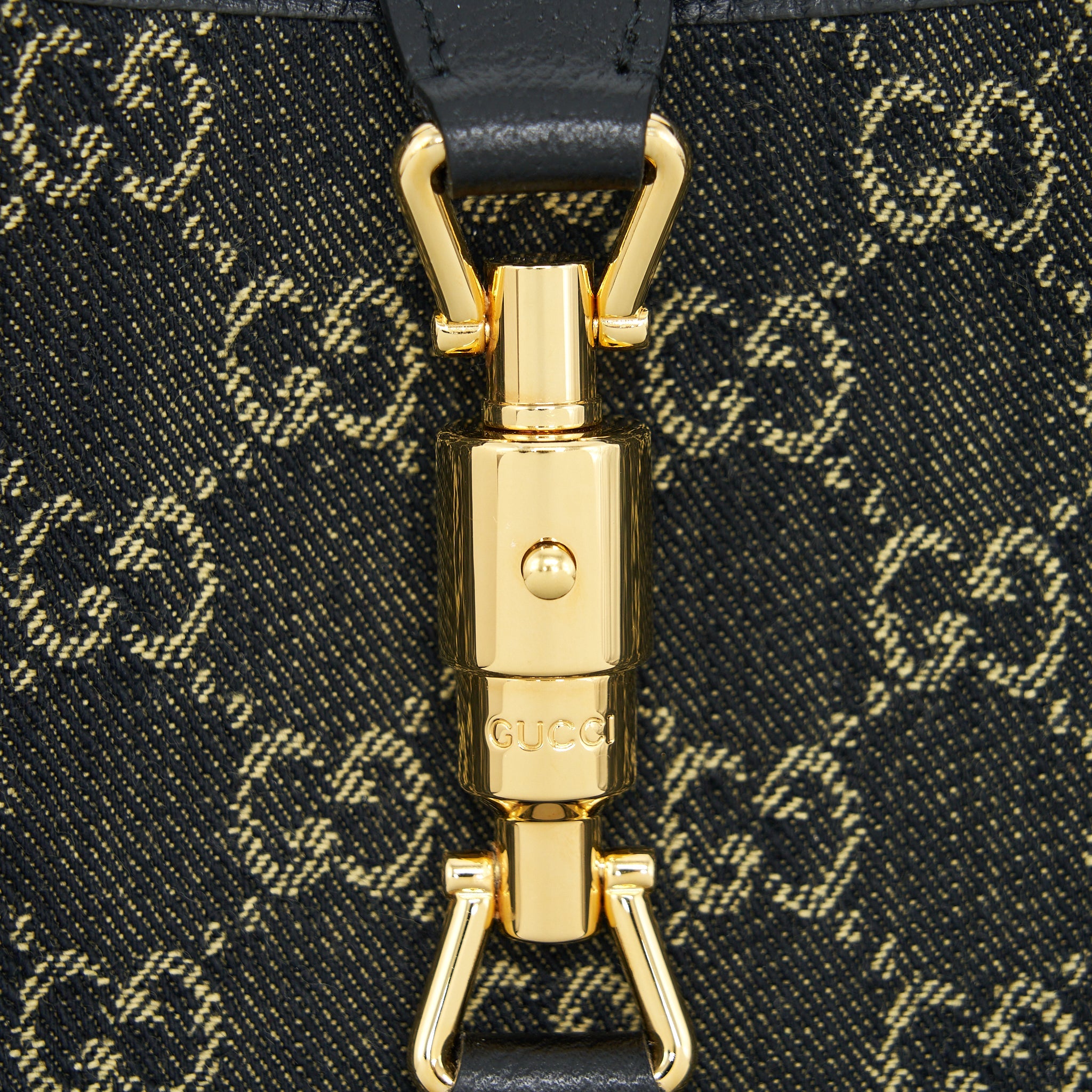 GUCCI JACKIE 1961 SMALL SHOULDER BAG DENIM/LEATHER BLACK GHW