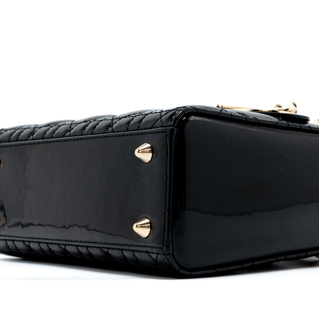 DIOR SMALL LADY DIOR BAG PATENT BLACK LGHW