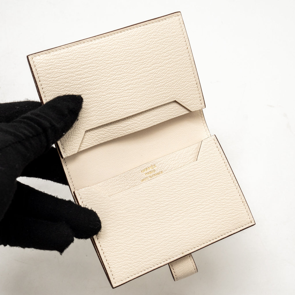 HERMES BEARN CARD HOLDER CHÈVRE MYSORE GOATSKIN NATA GHW
