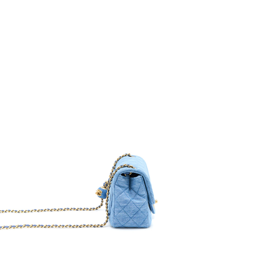 CHANEL PEARL CRUSH MINI SQUARE FLAP BAG DENIM GHW (MICROCHIP)