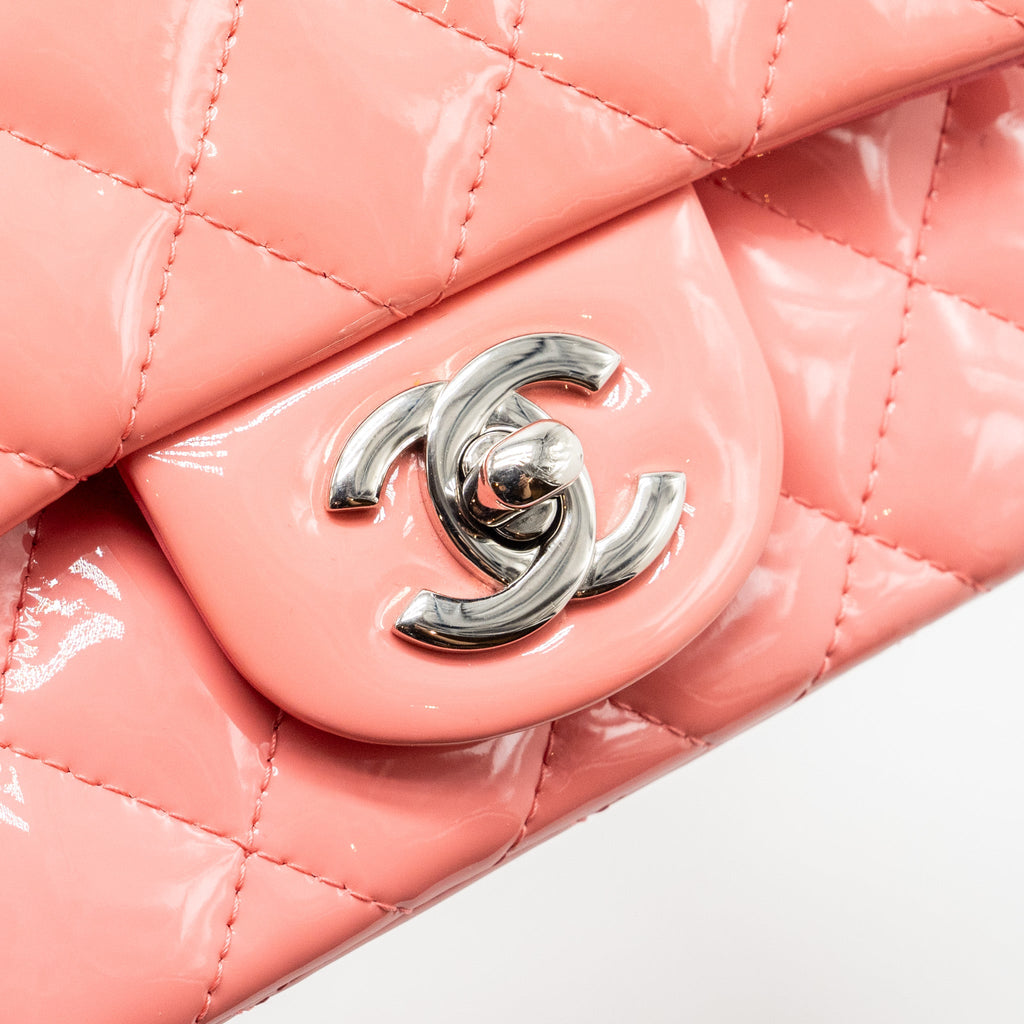 CHANEL MINI SQUARE FLAP BAG PATENT PINK SHW