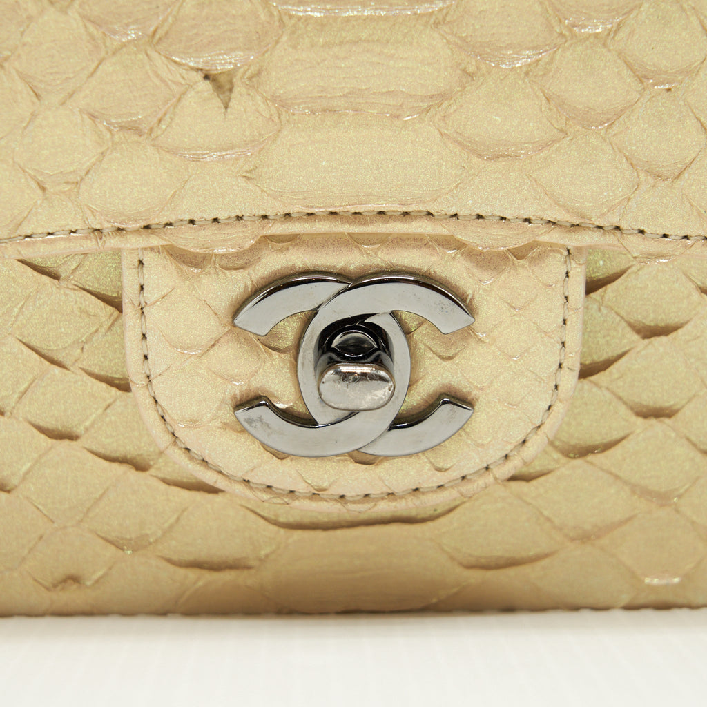 CHANEL MINI SQUARE FLAP BAG PYTHON IRIDESCENT LIGHT BEIGE SHW