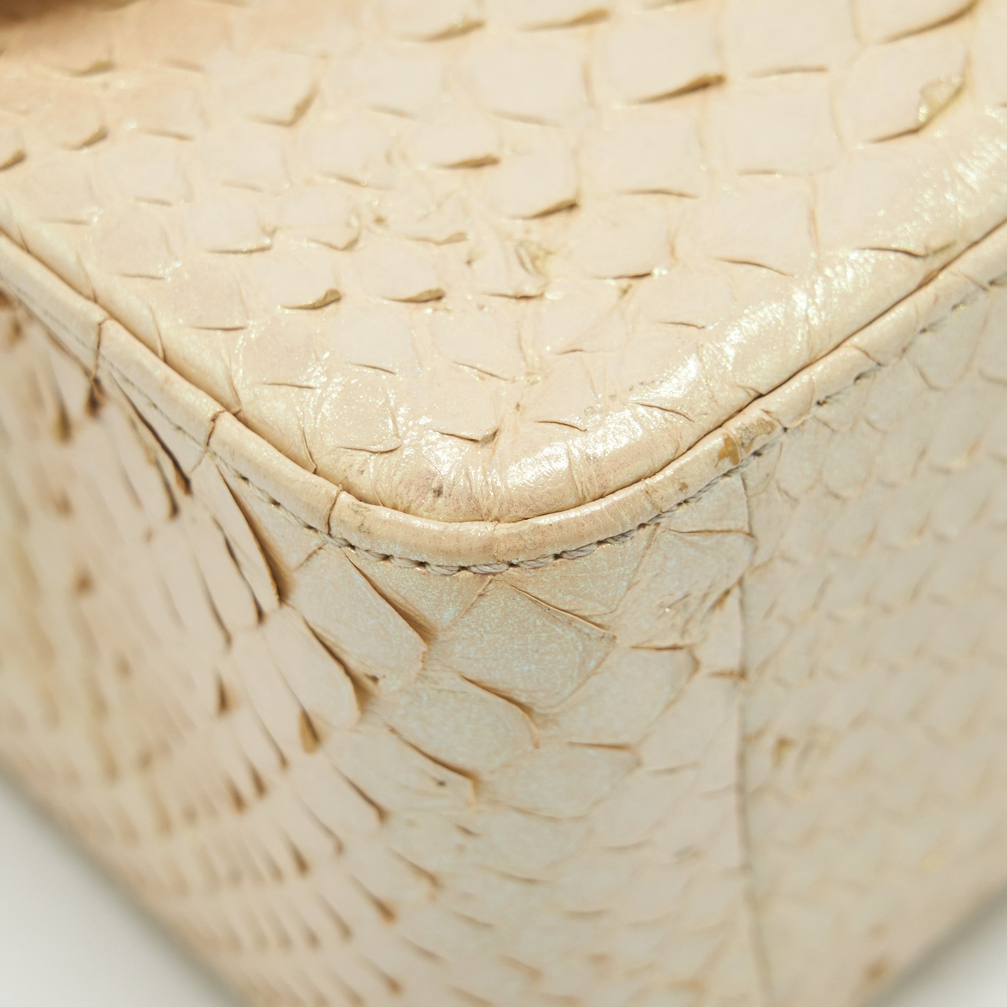 CHANEL MINI SQUARE FLAP BAG PYTHON IRIDESCENT LIGHT BEIGE SHW