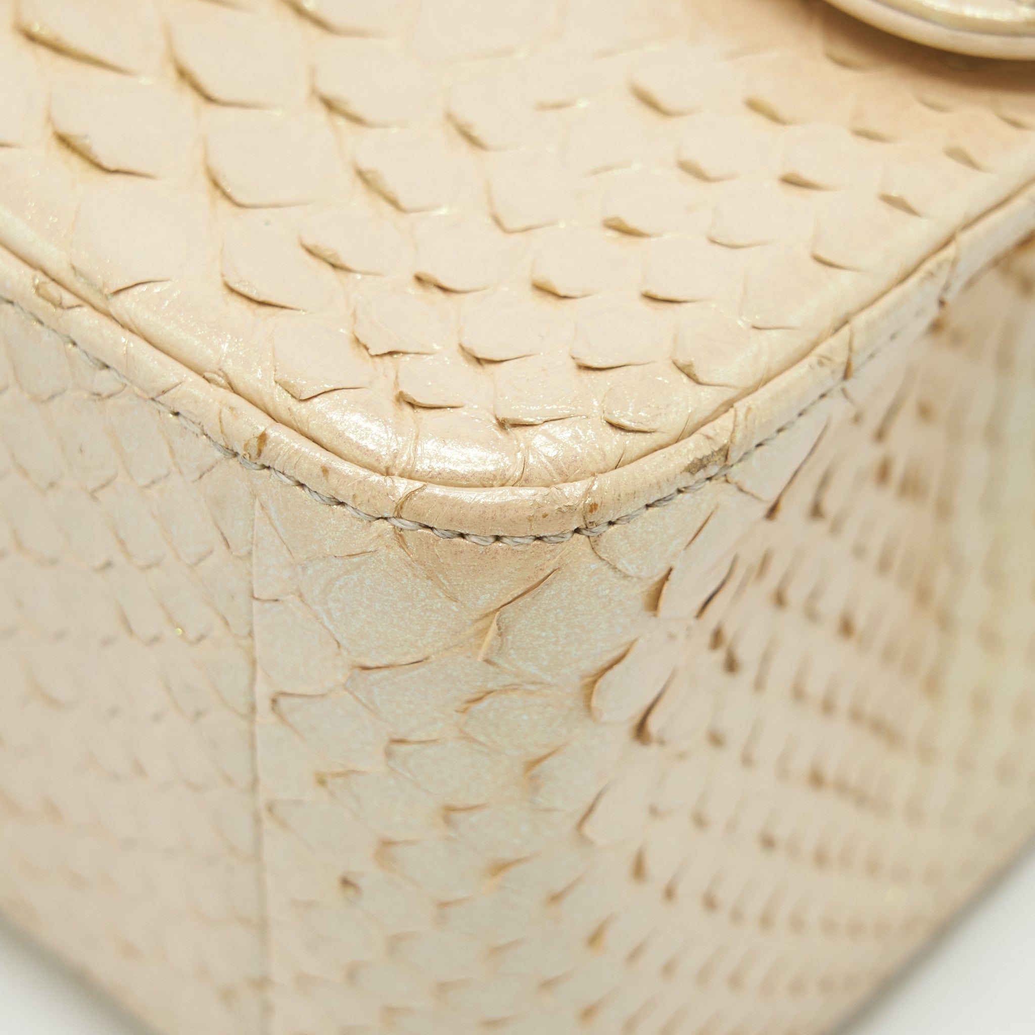 CHANEL MINI SQUARE FLAP BAG PYTHON IRIDESCENT LIGHT BEIGE SHW