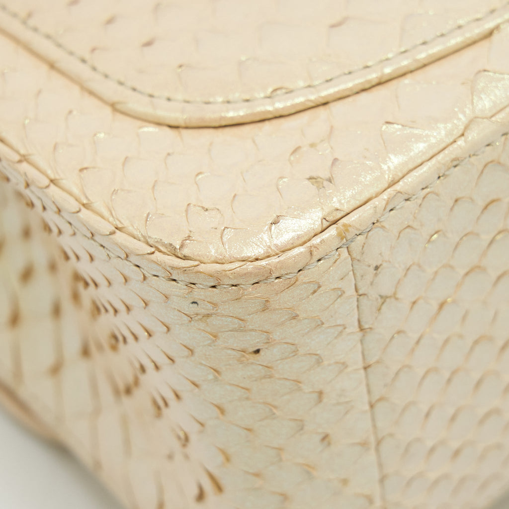 CHANEL MINI SQUARE FLAP BAG PYTHON IRIDESCENT LIGHT BEIGE SHW
