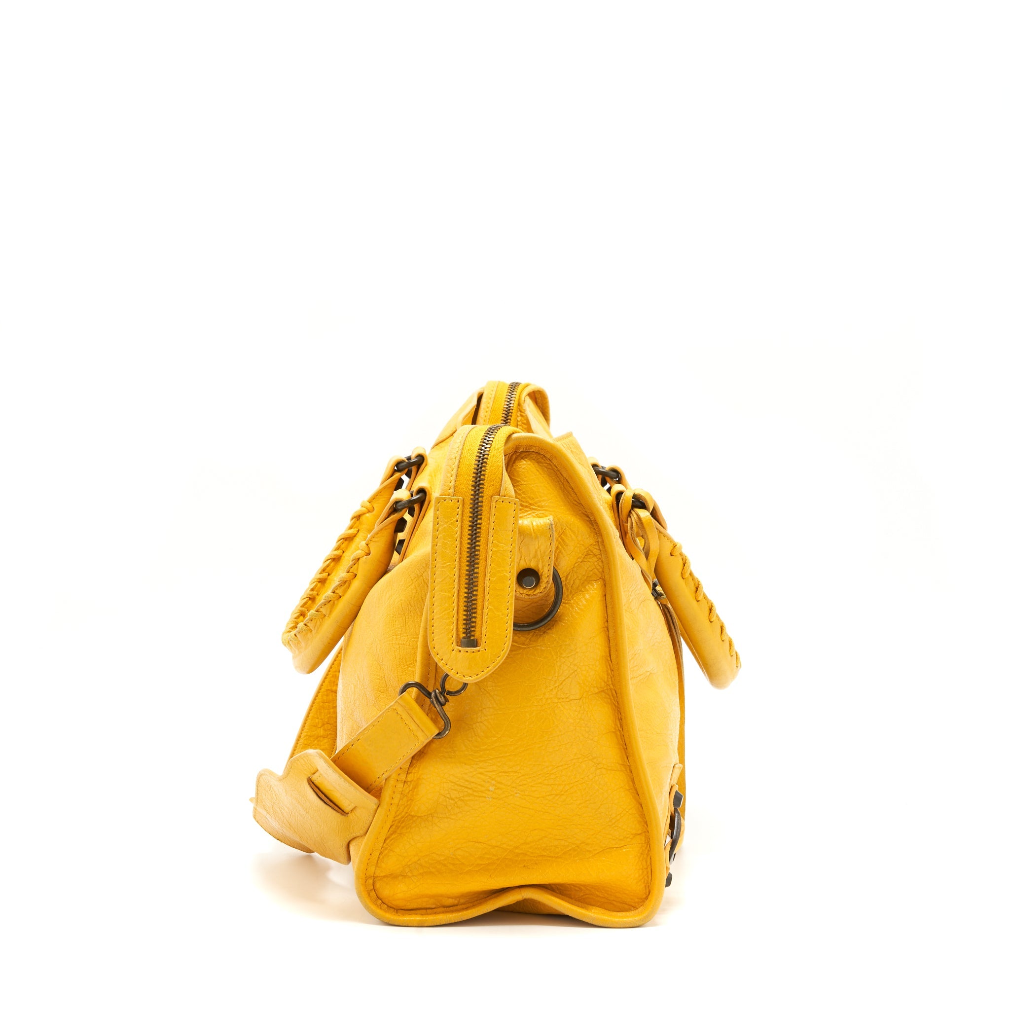 BALENCIAGA CLASSIC CITY BAG YELLOW RUTHENIUM HARDWARE
