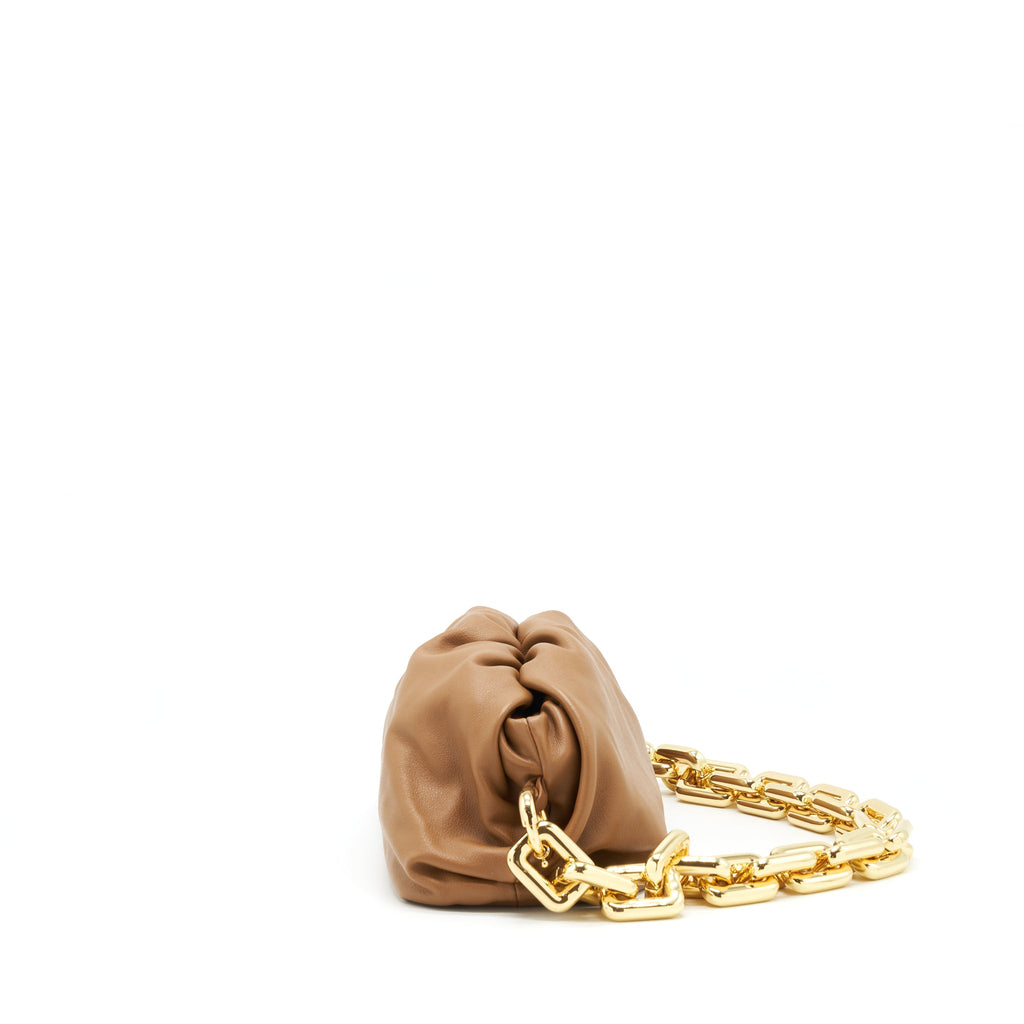 BOTTEGA VENETA CHAIN POUCH CALFSKIN CAMEL GHW