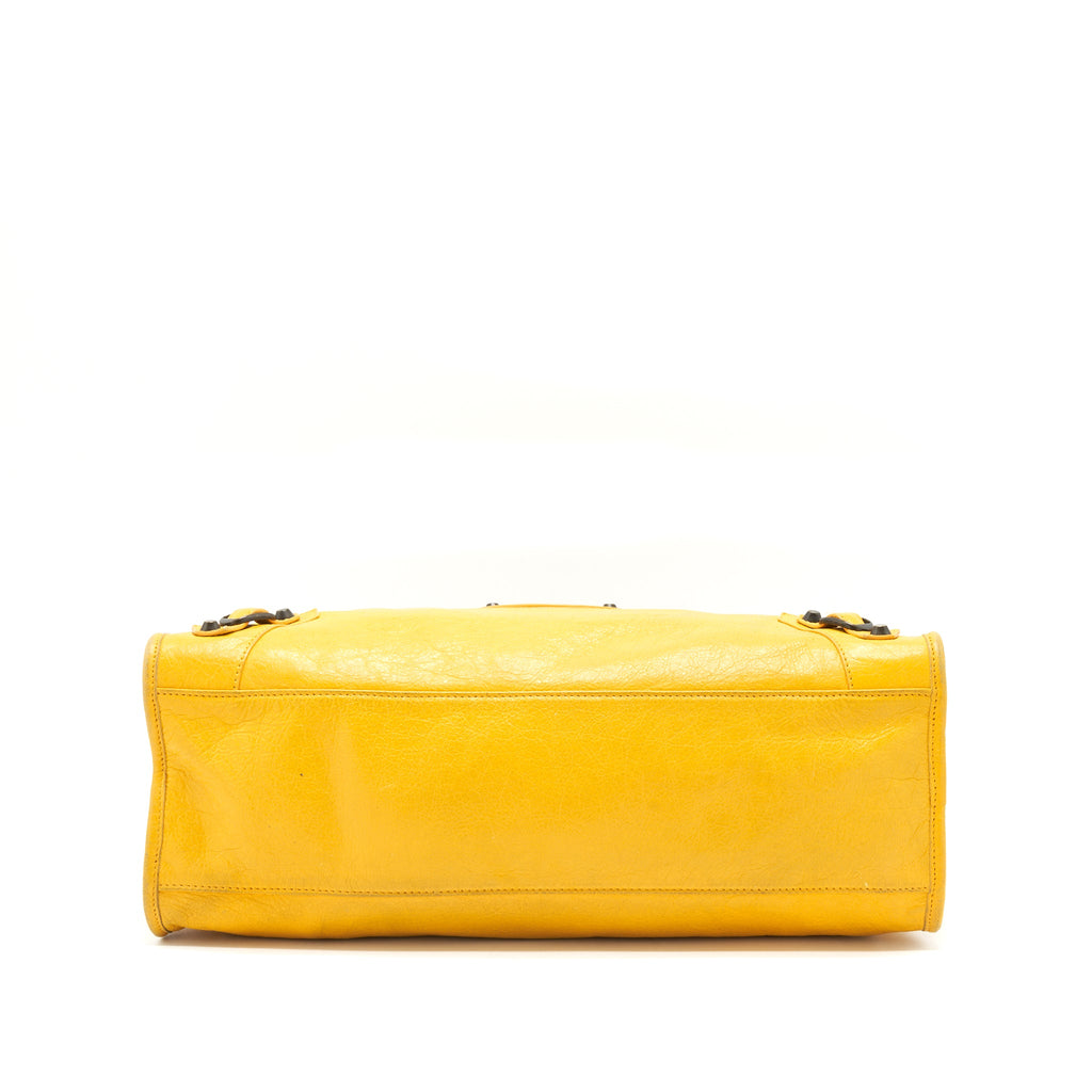 BALENCIAGA CLASSIC CITY BAG YELLOW RUTHENIUM HARDWARE