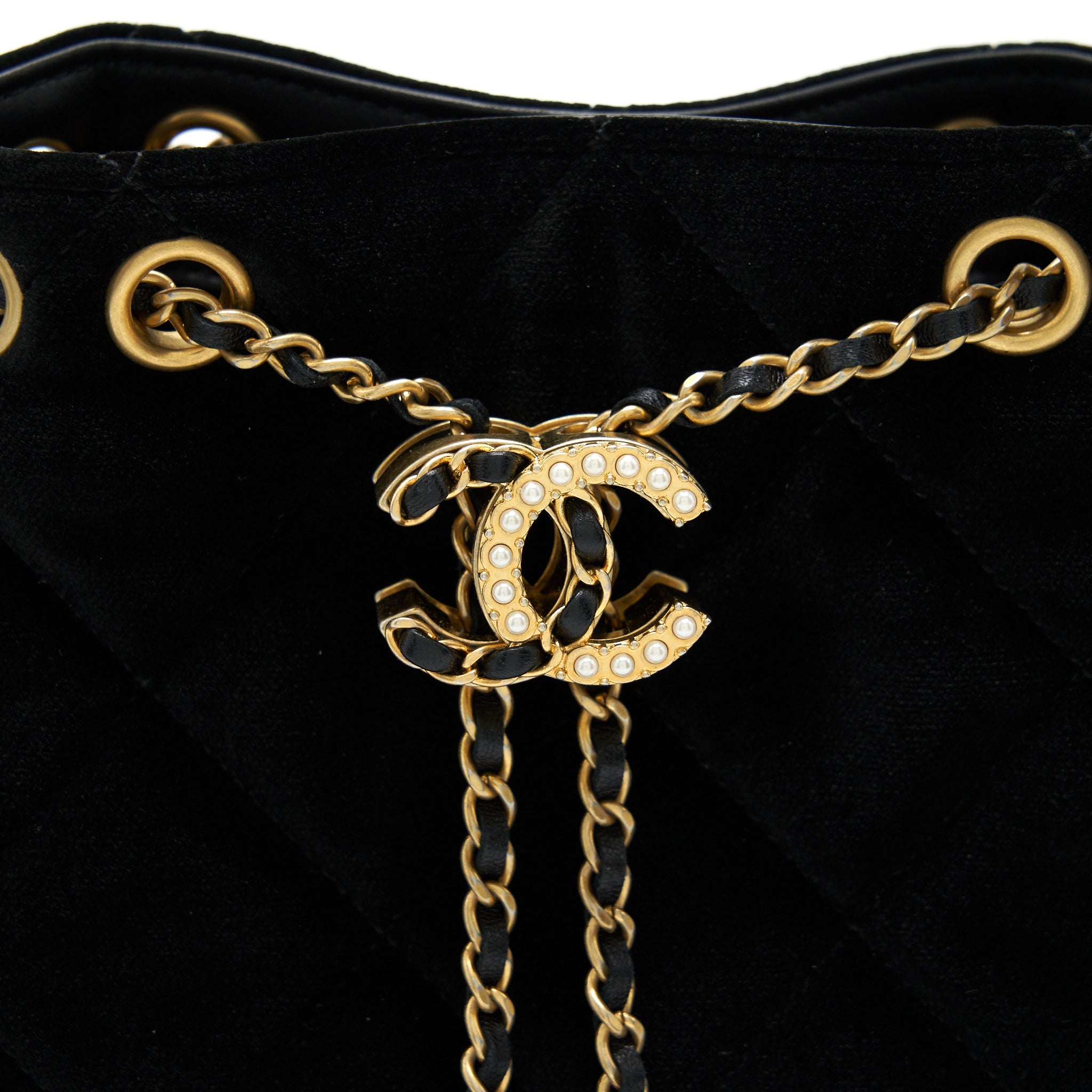 CHANEL BUCKET BAG VELVET BLACK GHW