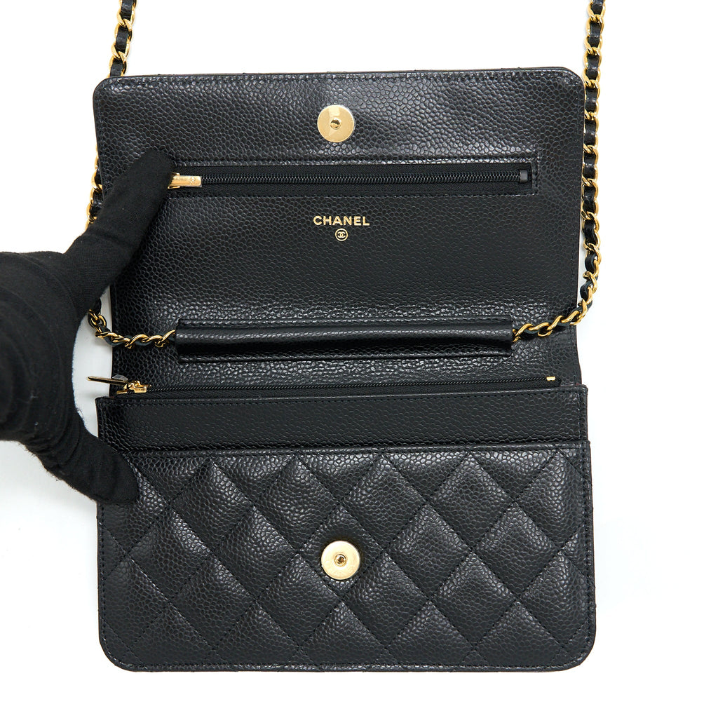 CHANEL CLASSIC WALLET ON CHAIN CAVIAR BLACK GHW (MICROCHIP)
