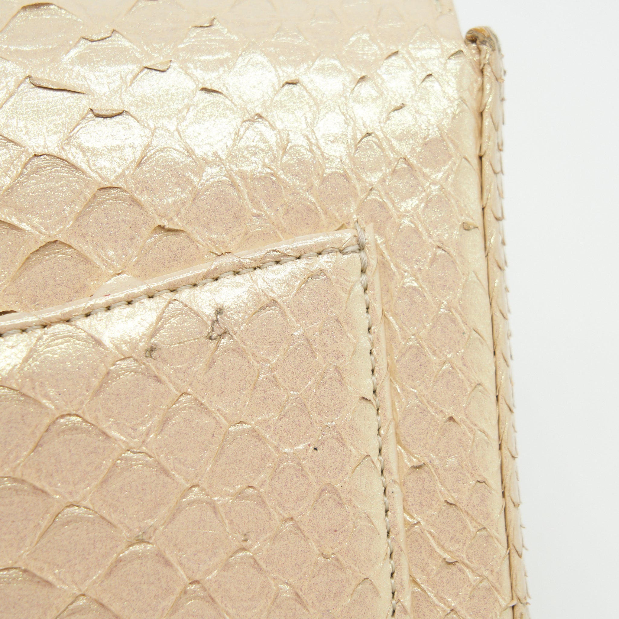 CHANEL MINI SQUARE FLAP BAG PYTHON IRIDESCENT LIGHT BEIGE SHW