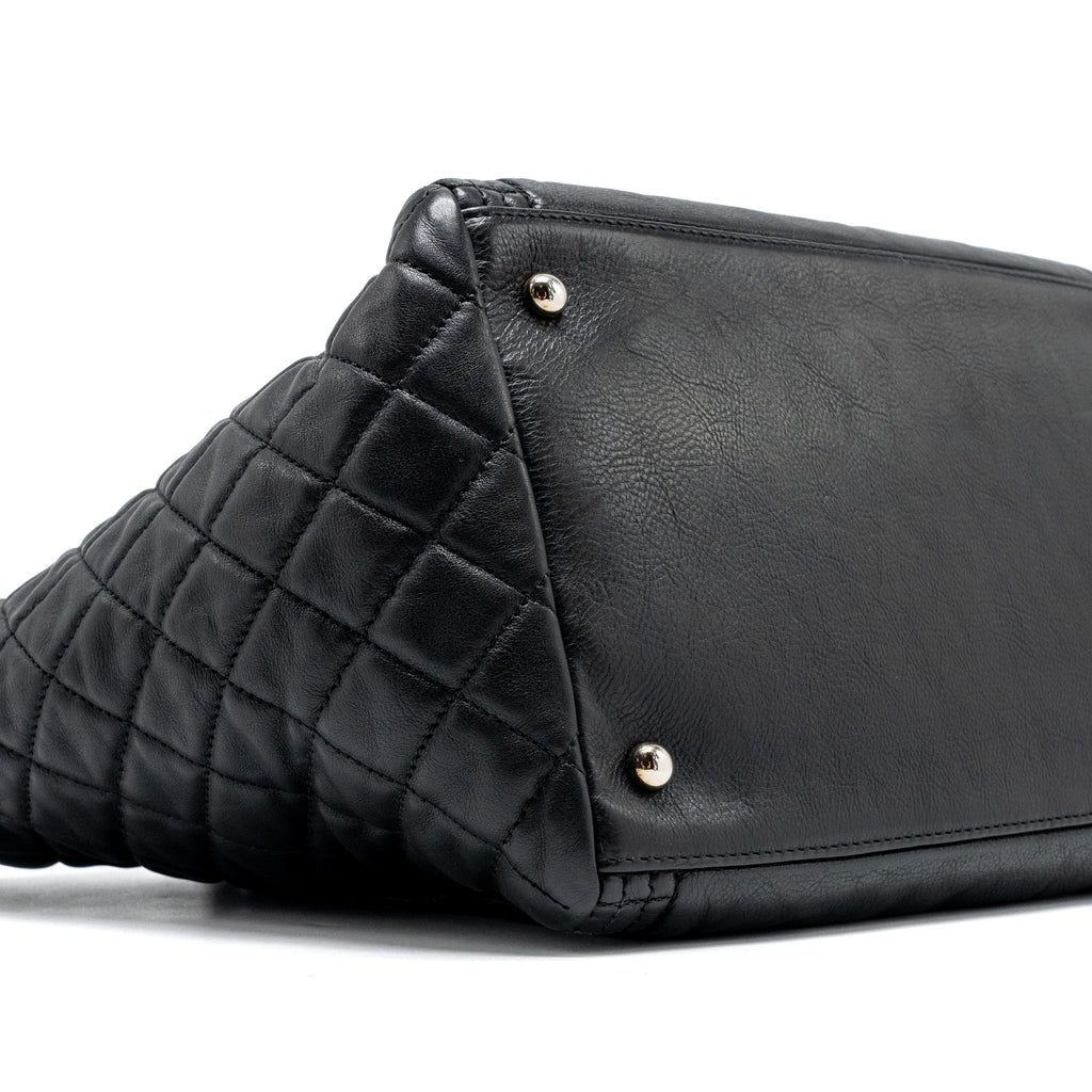CHANEL CC LOGO SHOPPING TOTE BAG LAMBSKIN BLACK SHW