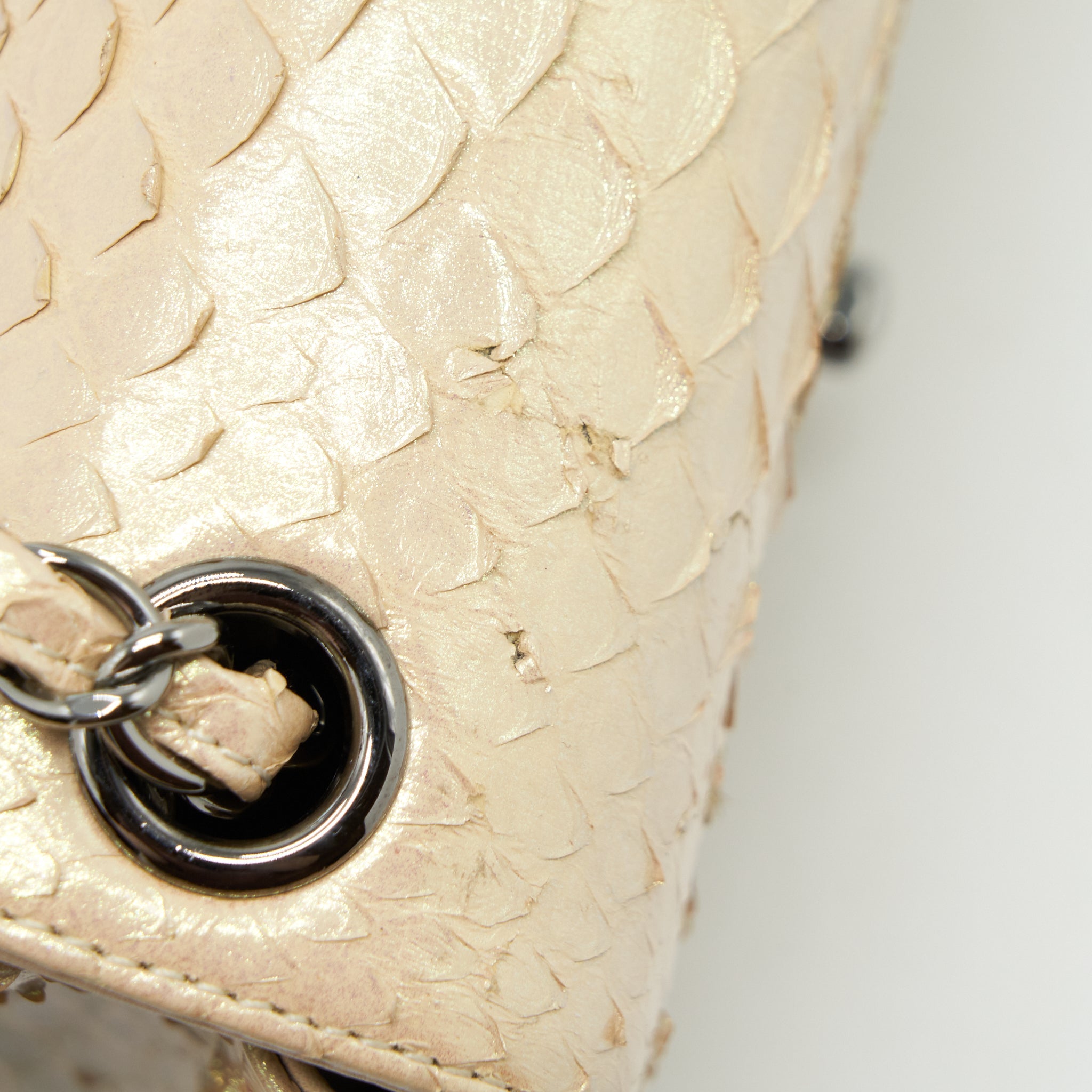 CHANEL MINI SQUARE FLAP BAG PYTHON IRIDESCENT LIGHT BEIGE SHW