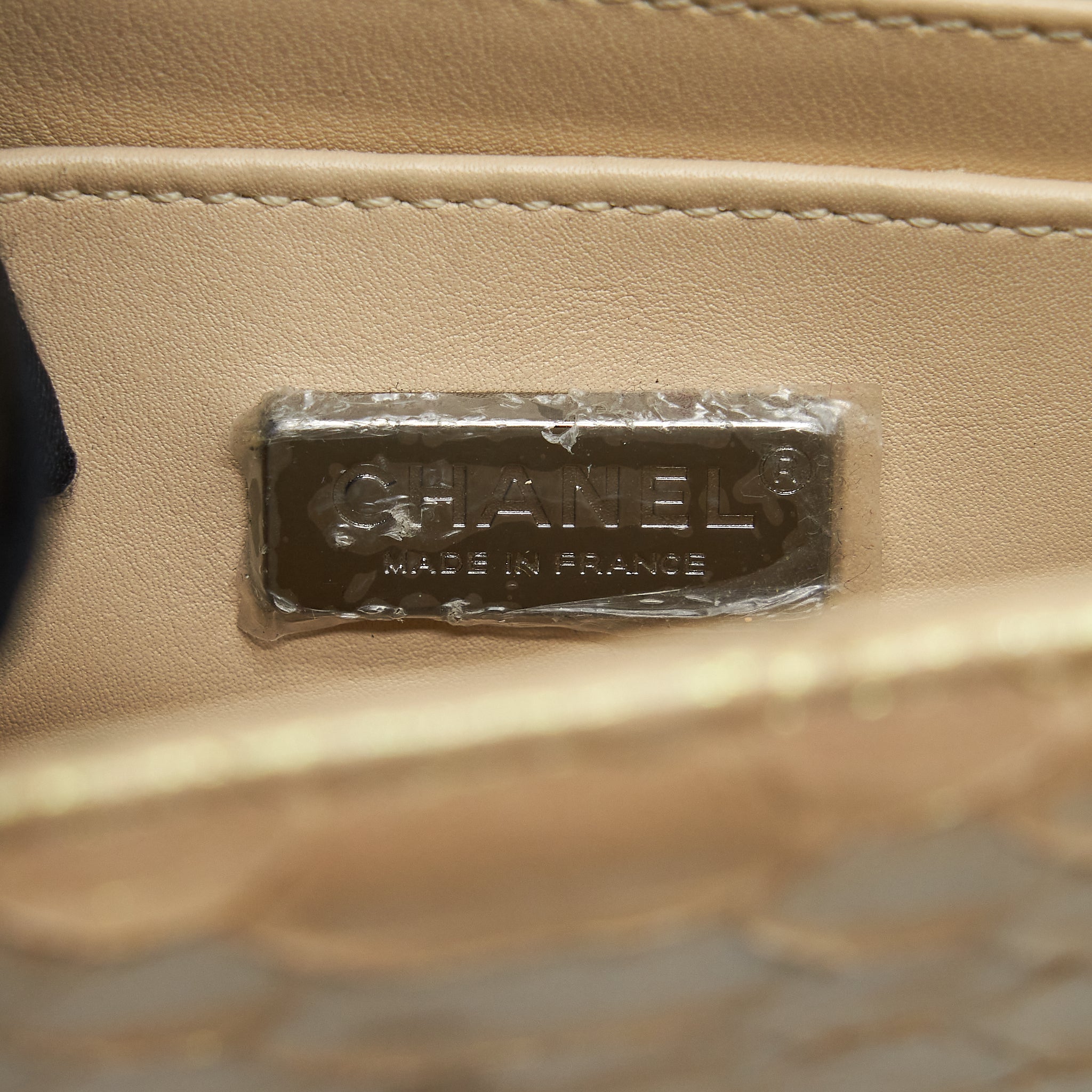 CHANEL MINI SQUARE FLAP BAG PYTHON IRIDESCENT LIGHT BEIGE SHW
