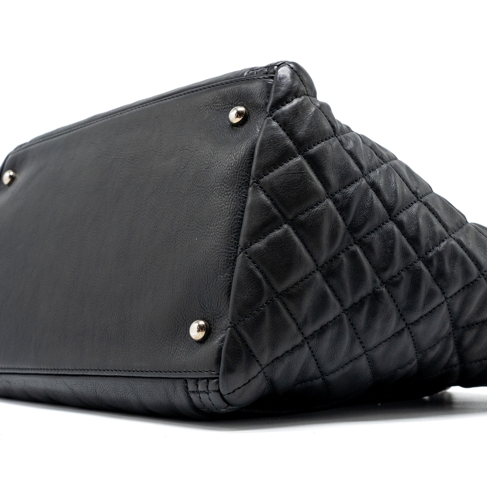 CHANEL CC LOGO SHOPPING TOTE BAG LAMBSKIN BLACK SHW