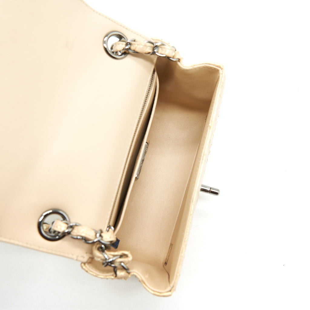 CHANEL MINI SQUARE FLAP BAG PYTHON IRIDESCENT LIGHT BEIGE SHW