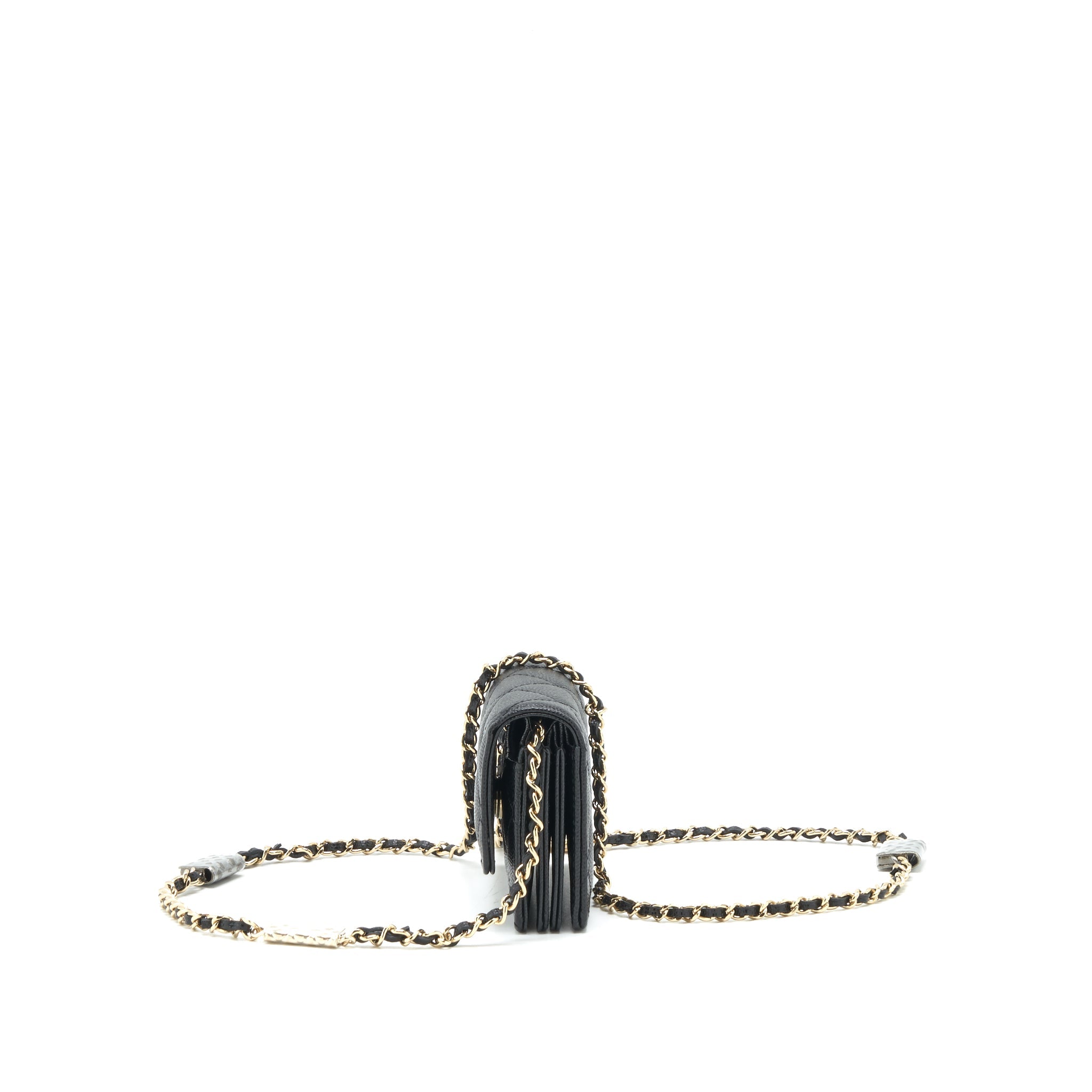 CHANEL 21K CAVIAR MINI FLAP CARDHOLDER WITH CHAIN BLACK LGHW