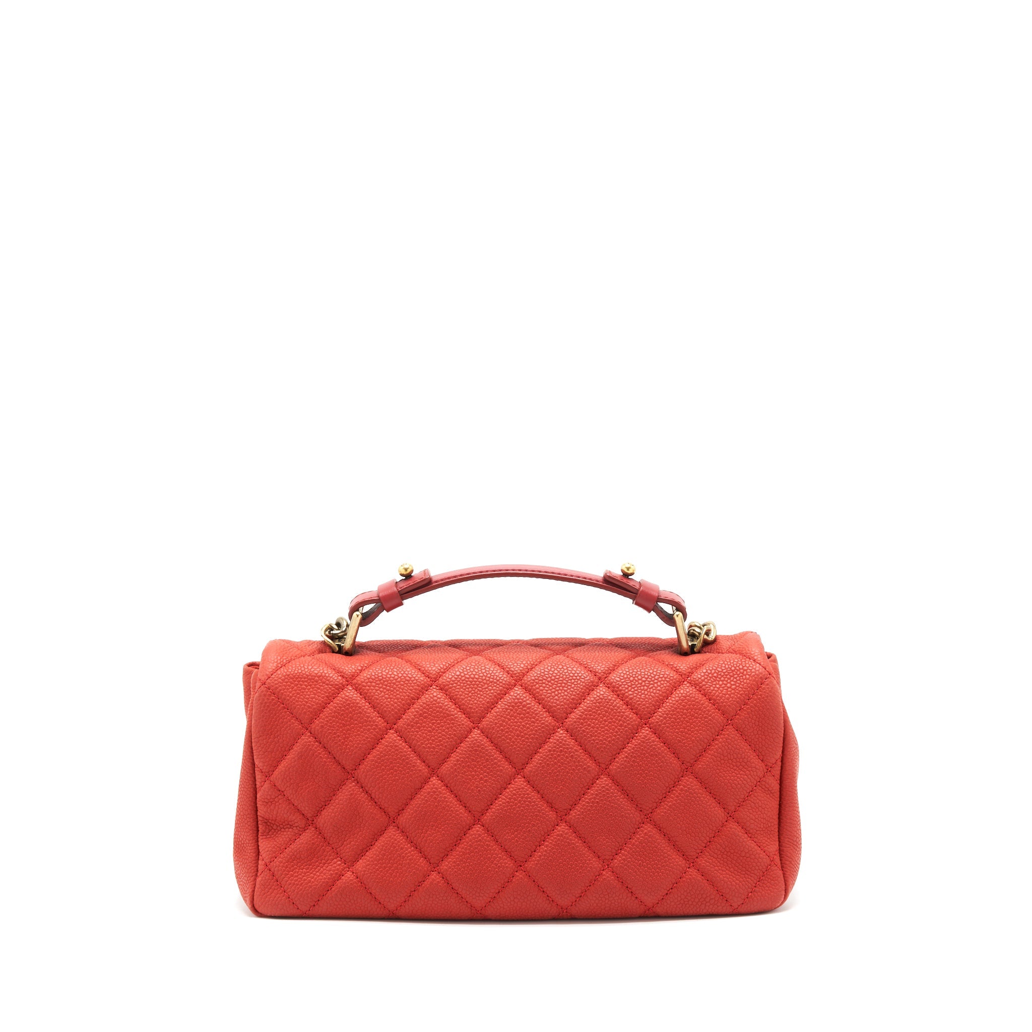 CHANEL TOP HANDLE RECTANGULAR FLAP BAG GRAINED CALFSKIN RED GHW