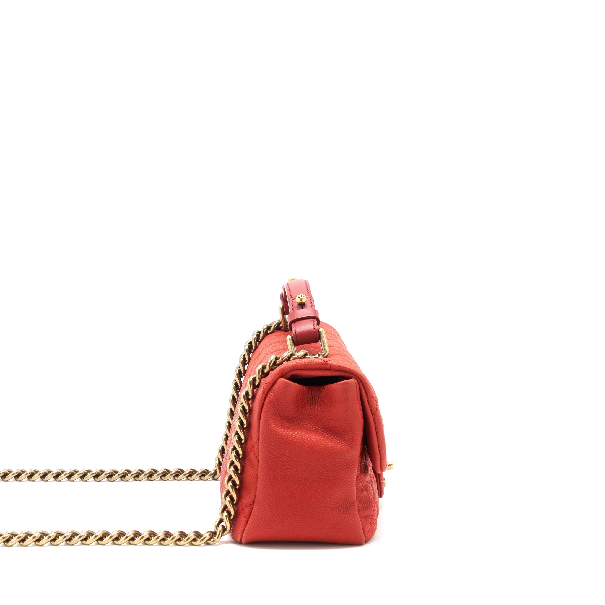 CHANEL TOP HANDLE RECTANGULAR FLAP BAG GRAINED CALFSKIN RED GHW