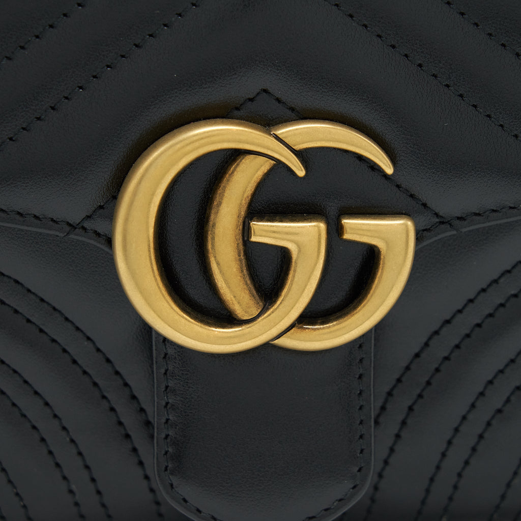 GUCCI GG MARMONT MINI TOP HANDLE BAG CALFSKIN BLACK GHW