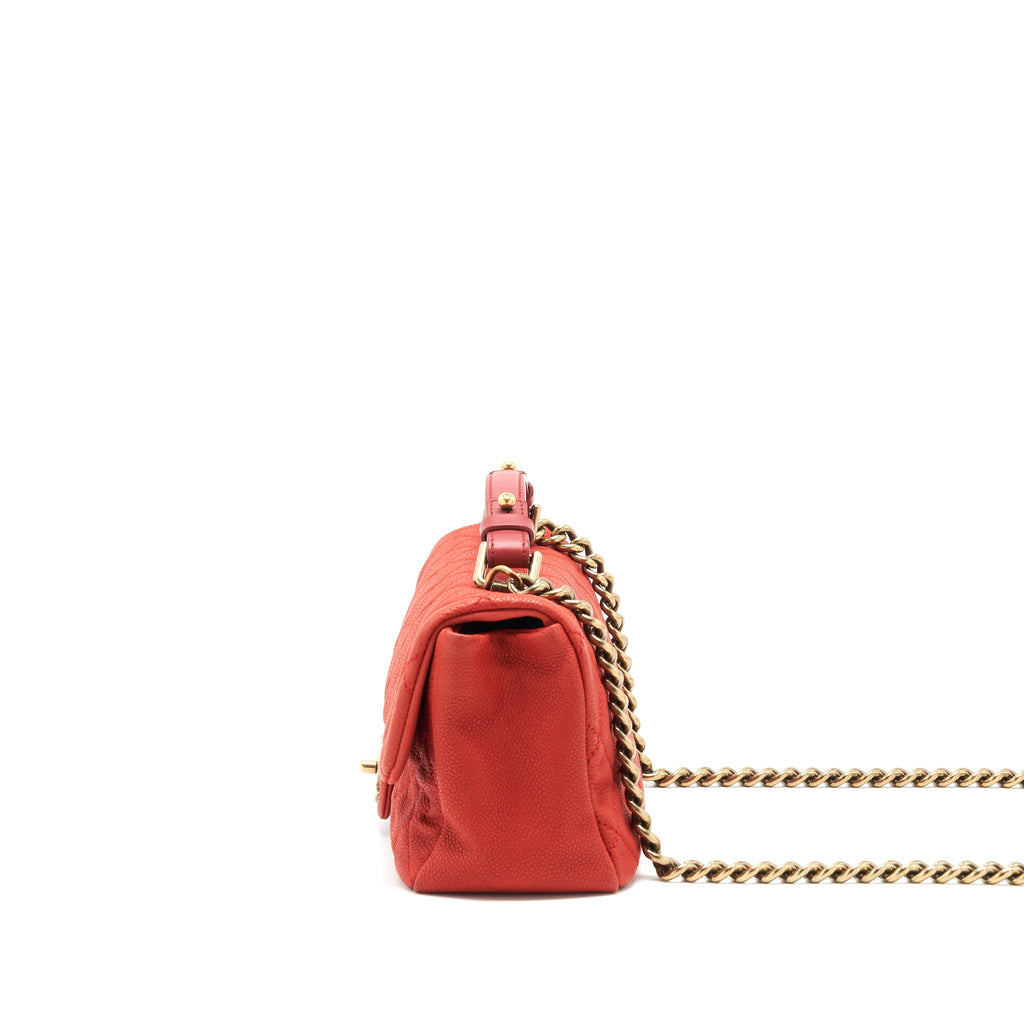 CHANEL TOP HANDLE RECTANGULAR FLAP BAG GRAINED CALFSKIN RED GHW
