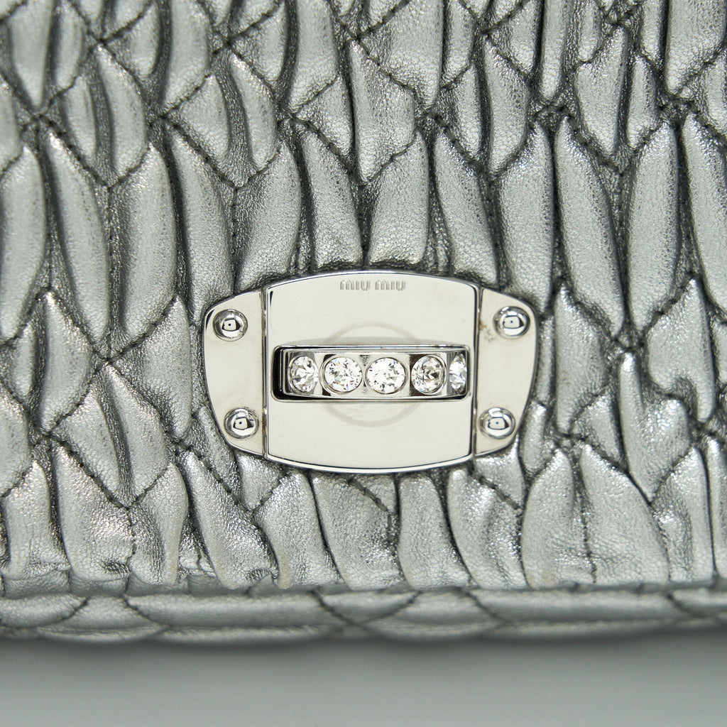 MIU MIU ICONIC CRYSTAL CLOQUE NAPPA SILVER SHW