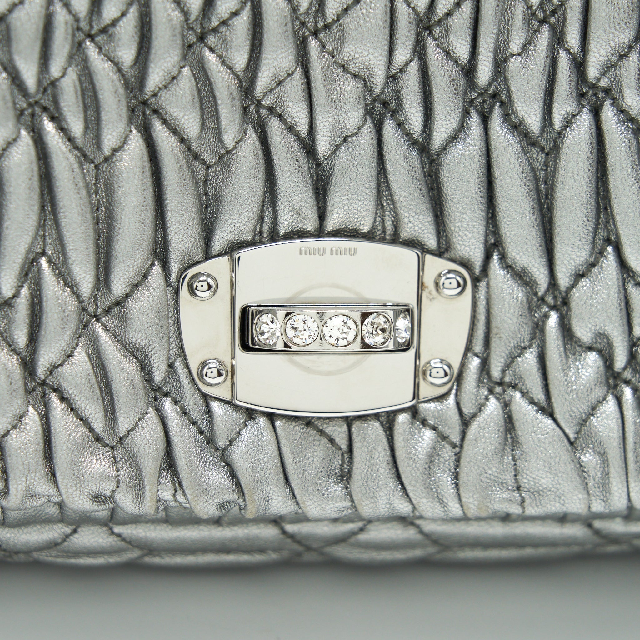 MIU MIU ICONIC CRYSTAL CLOQUE NAPPA SILVER SHW