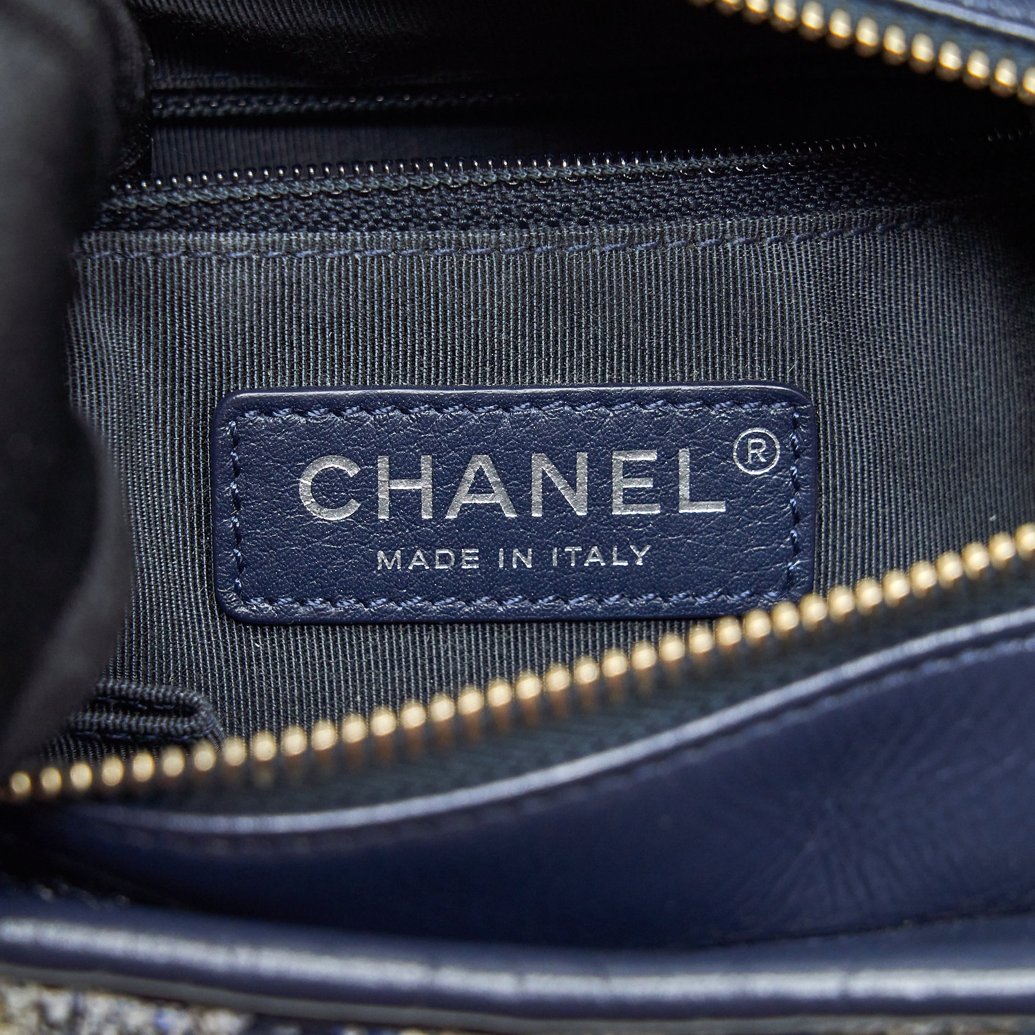 CHANEL SMALL GABRIELLE HOBO BAG TWEED BLUE WITH MULTI COLOUR HARDWARE
