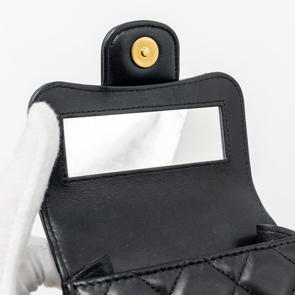 CHANEL 22B TOP HANDLE MINI FLAP CLUTCH LAMBSKIN BLACK GHW (MICROCHIP)