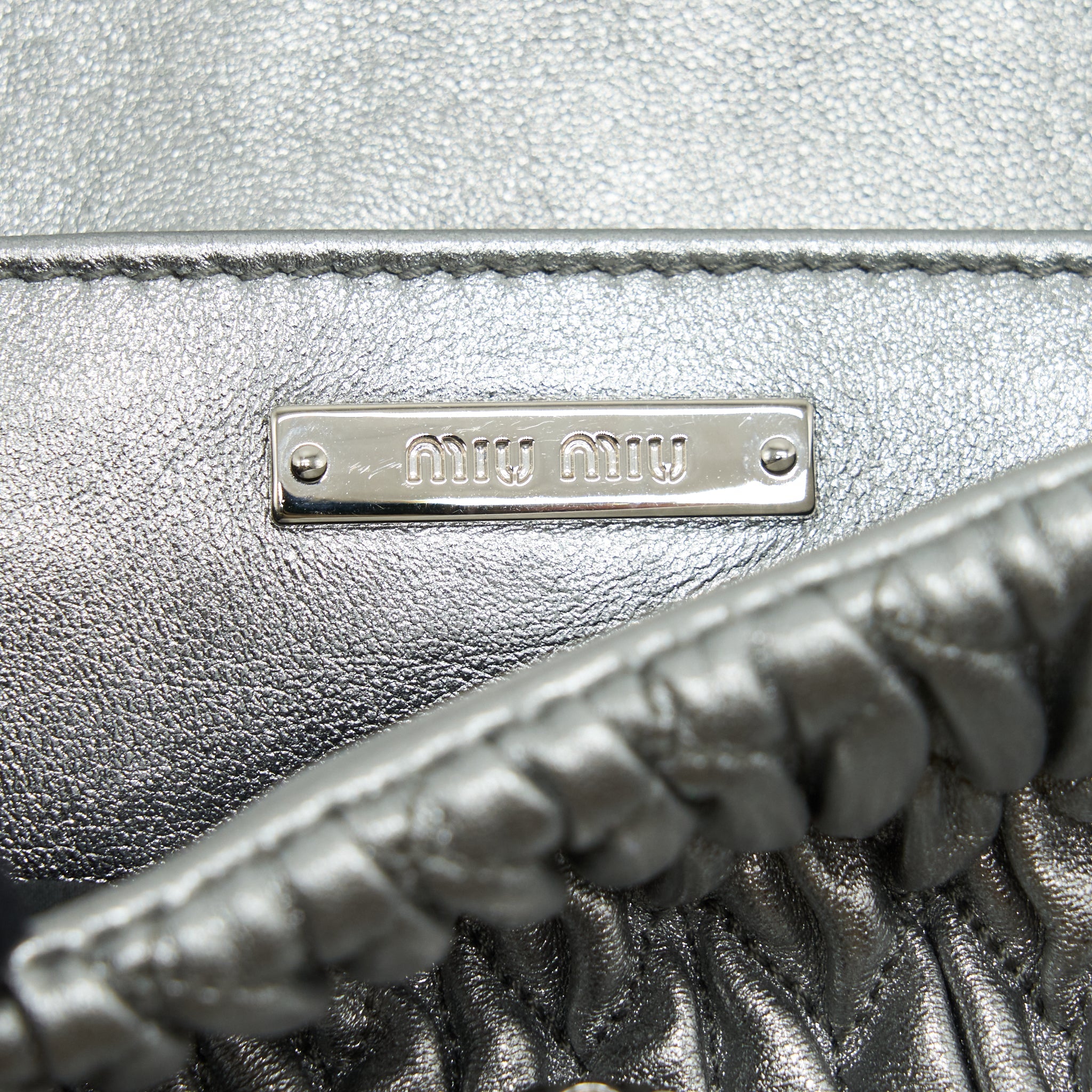 MIU MIU ICONIC CRYSTAL CLOQUE NAPPA SILVER SHW