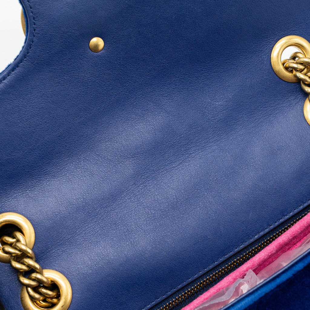 GUCCI GG MARMONT SHOULDER BAG VELVET BLUE GHW