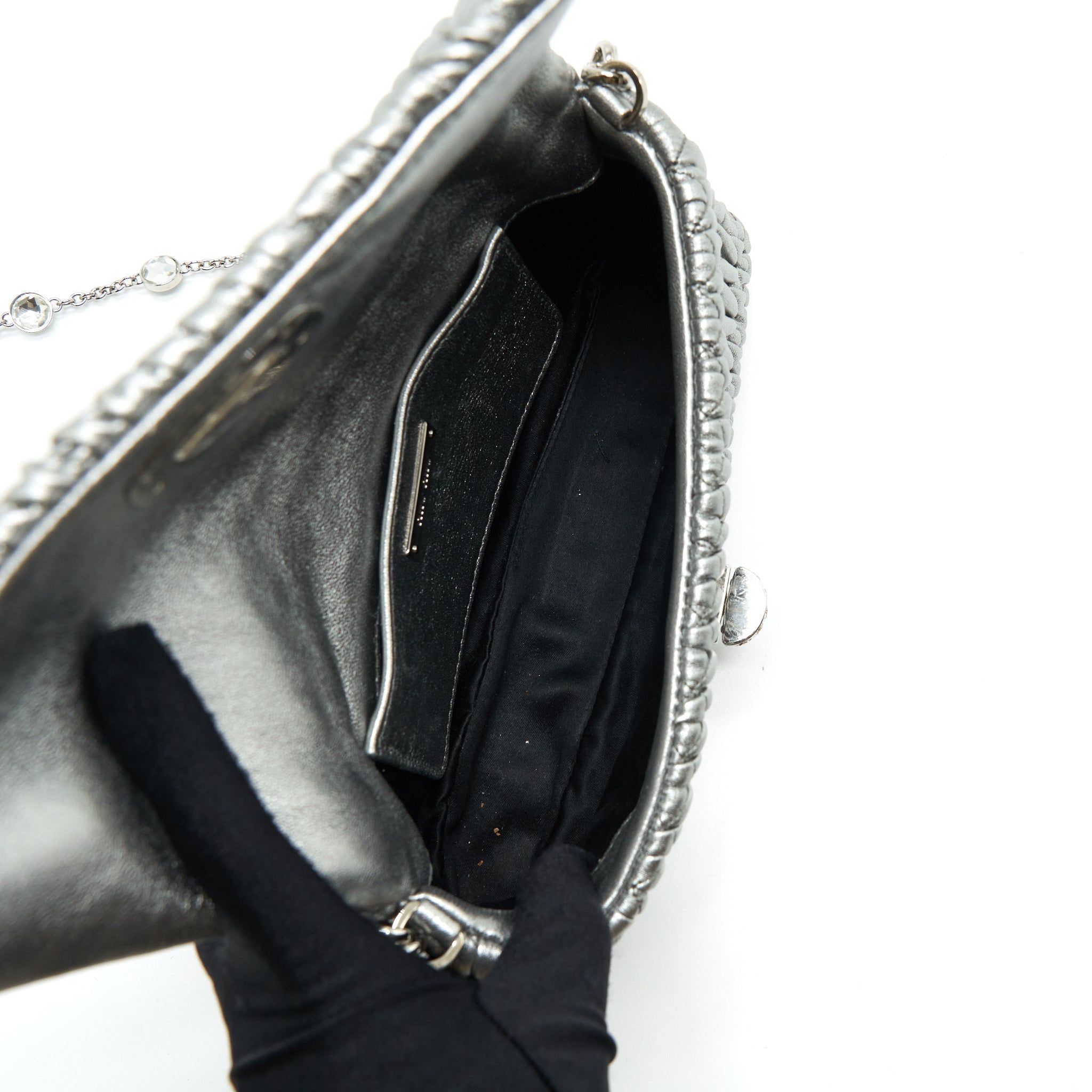 MIU MIU ICONIC CRYSTAL CLOQUE NAPPA SILVER SHW