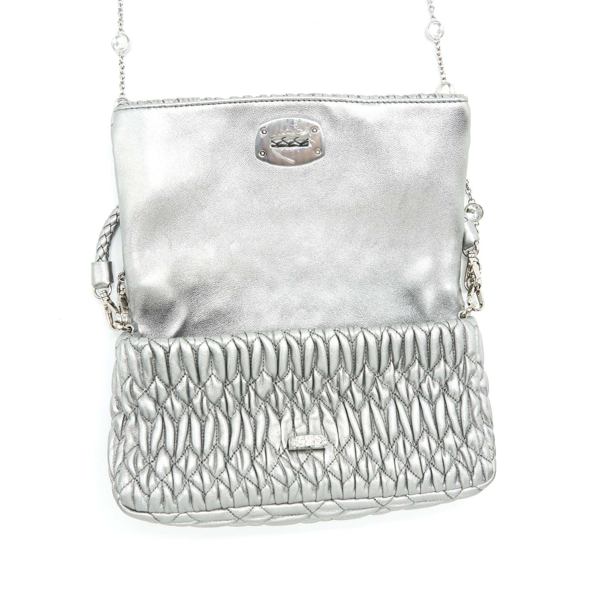 MIU MIU ICONIC CRYSTAL CLOQUE NAPPA SILVER SHW