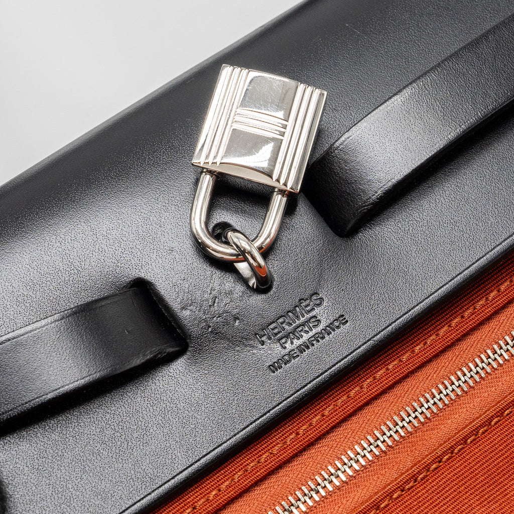 HERMES HERBAG 31 ZIP BAG CANVAS/ HUNTER LEATHER CUIVRE / BLACK SHW
