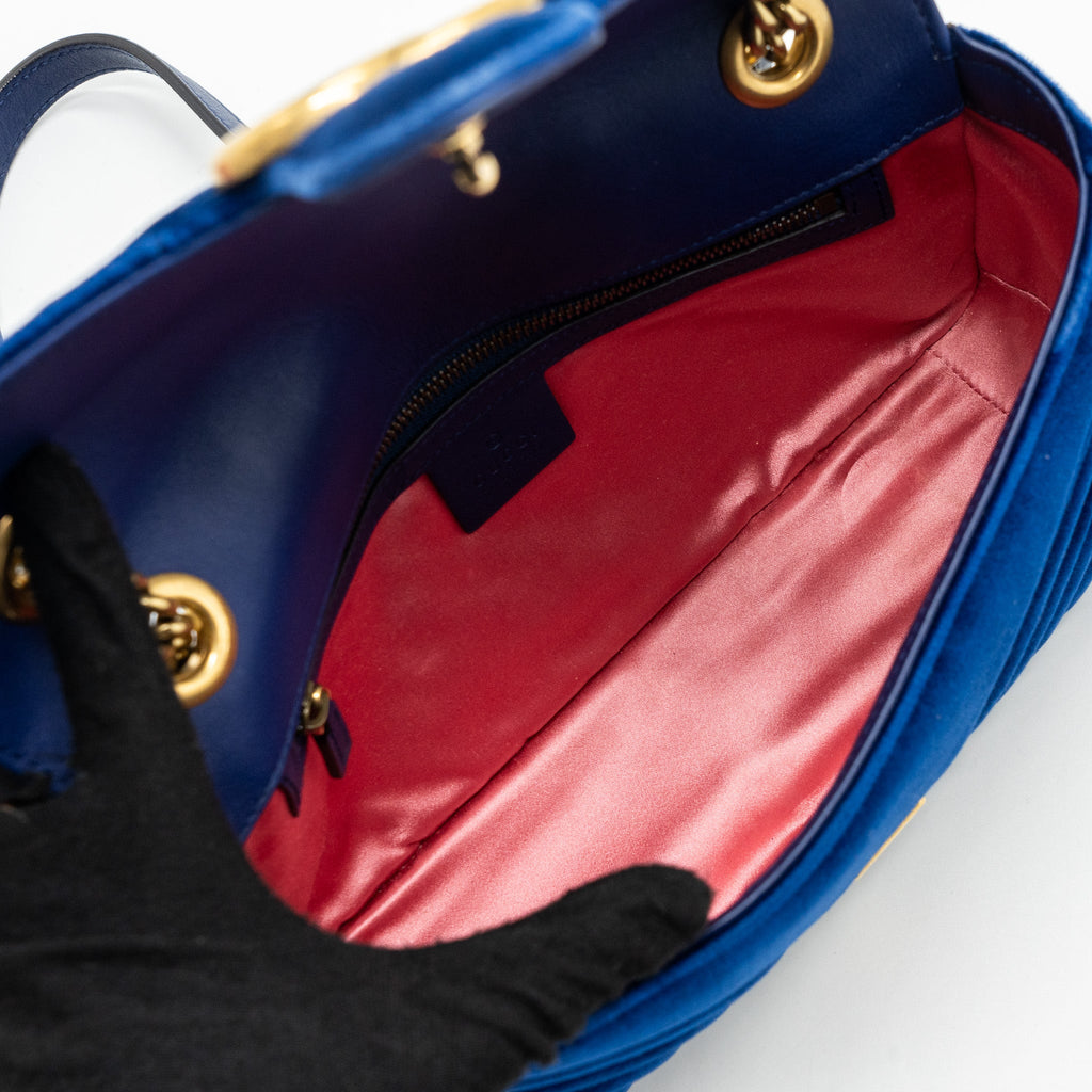 GUCCI GG MARMONT SHOULDER BAG VELVET BLUE GHW